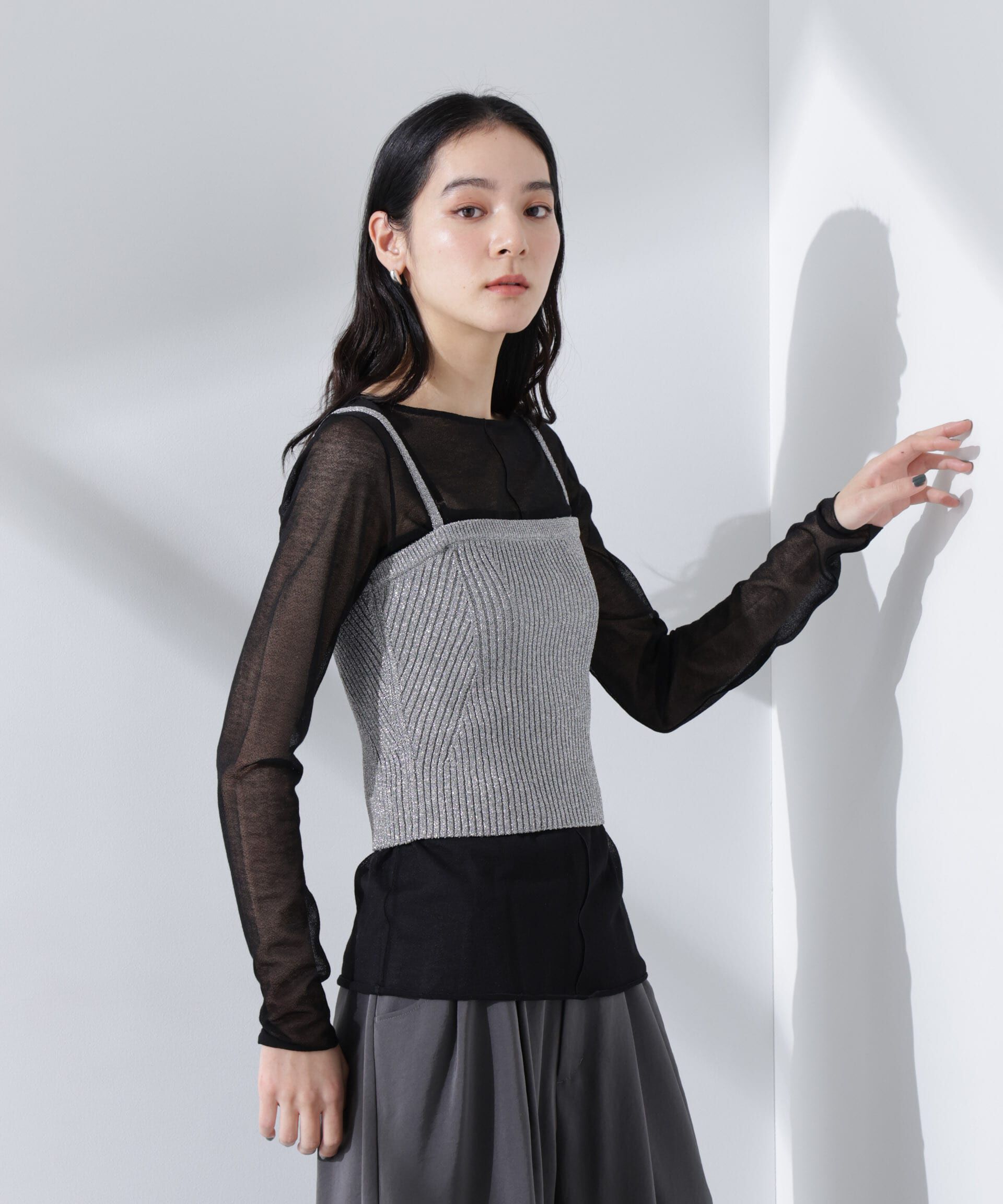 nano･universe「グリッターラメニット2wayビスチェ（セットアップ可）」|ニット・セーター|