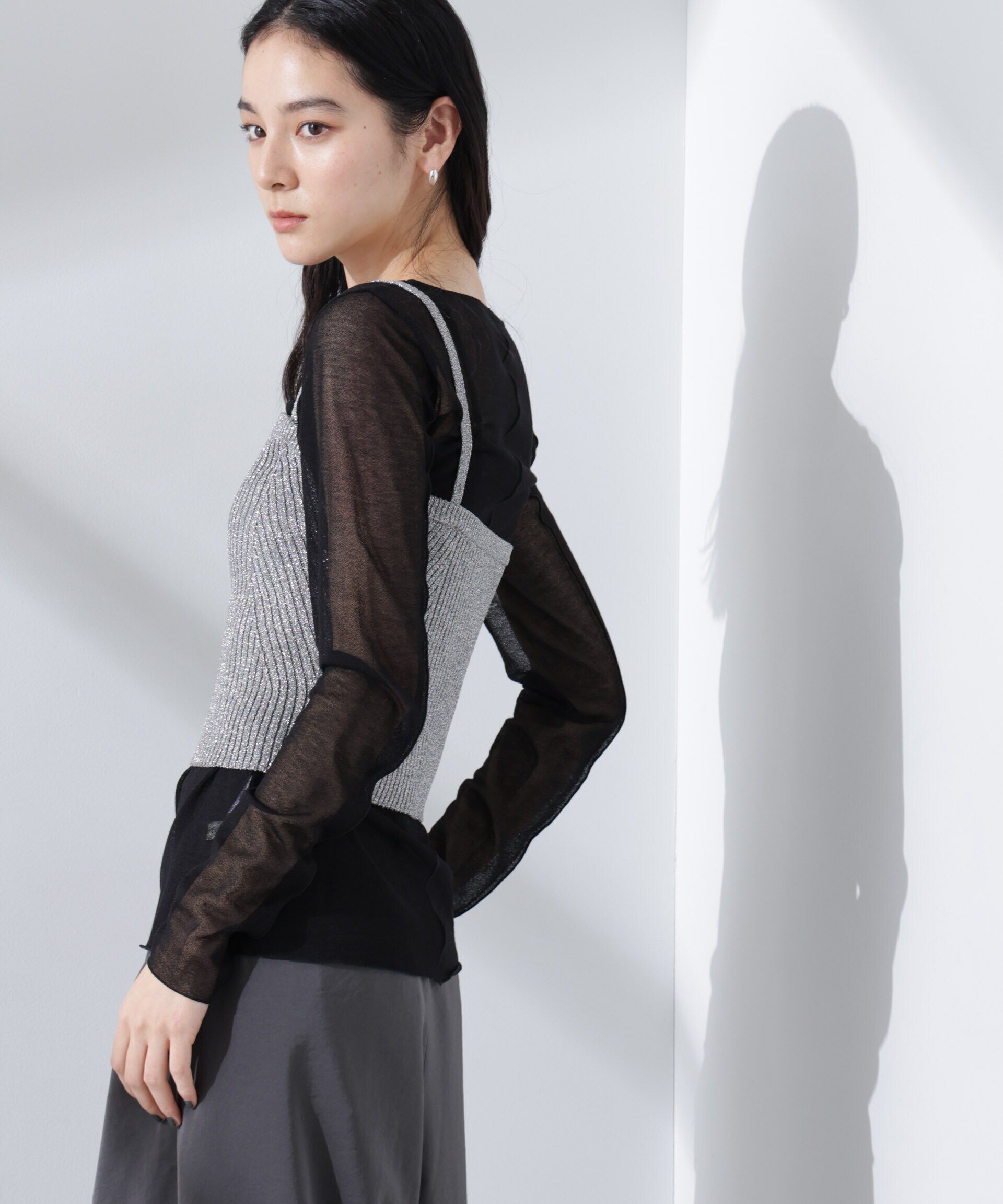 nano･universe「グリッターラメニット2wayビスチェ（セットアップ可）」|ニット・セーター|