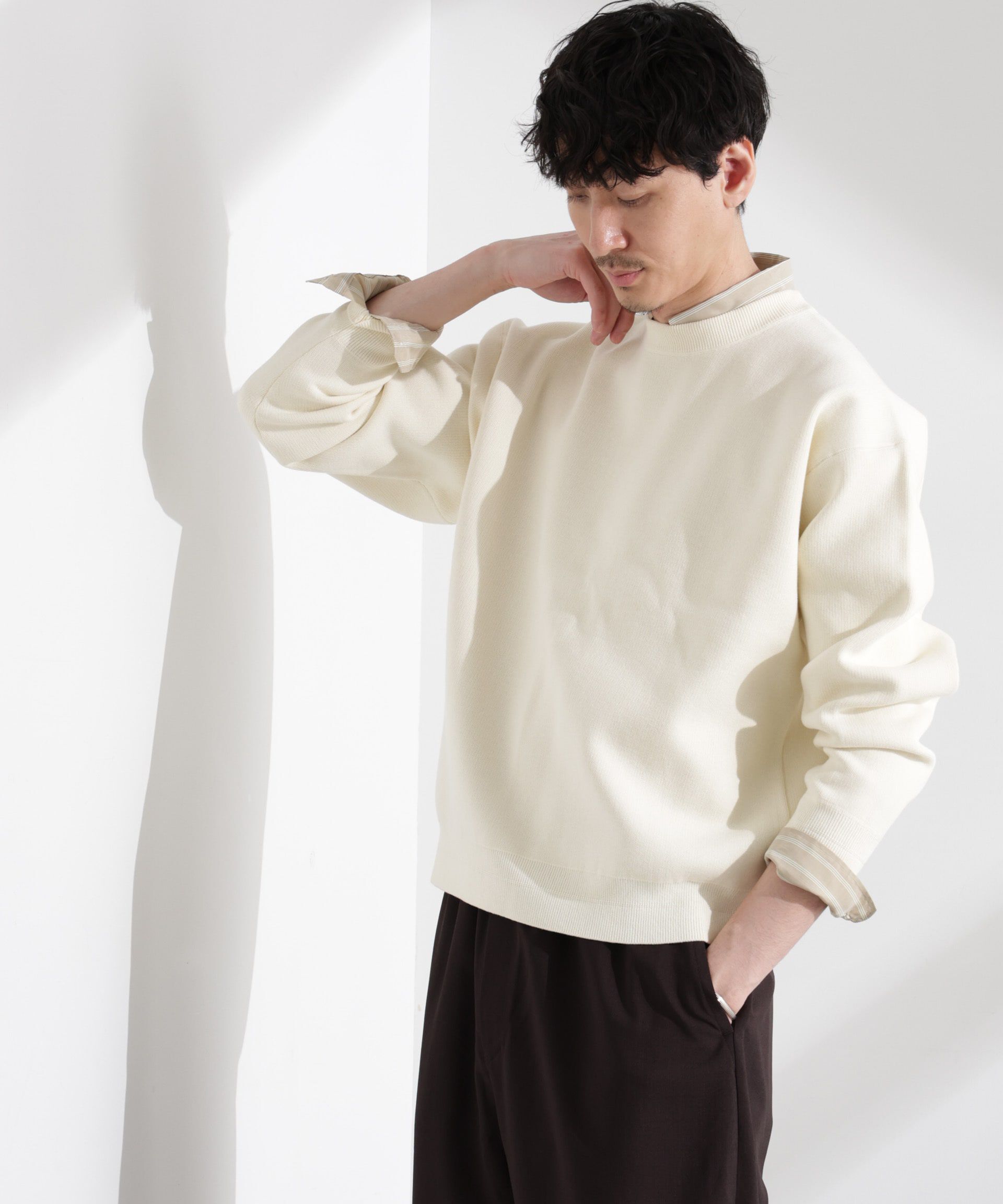 nano･universe「「大人のスウェット」スウェットライク接結クルーネックニット」|ニット・セーター|