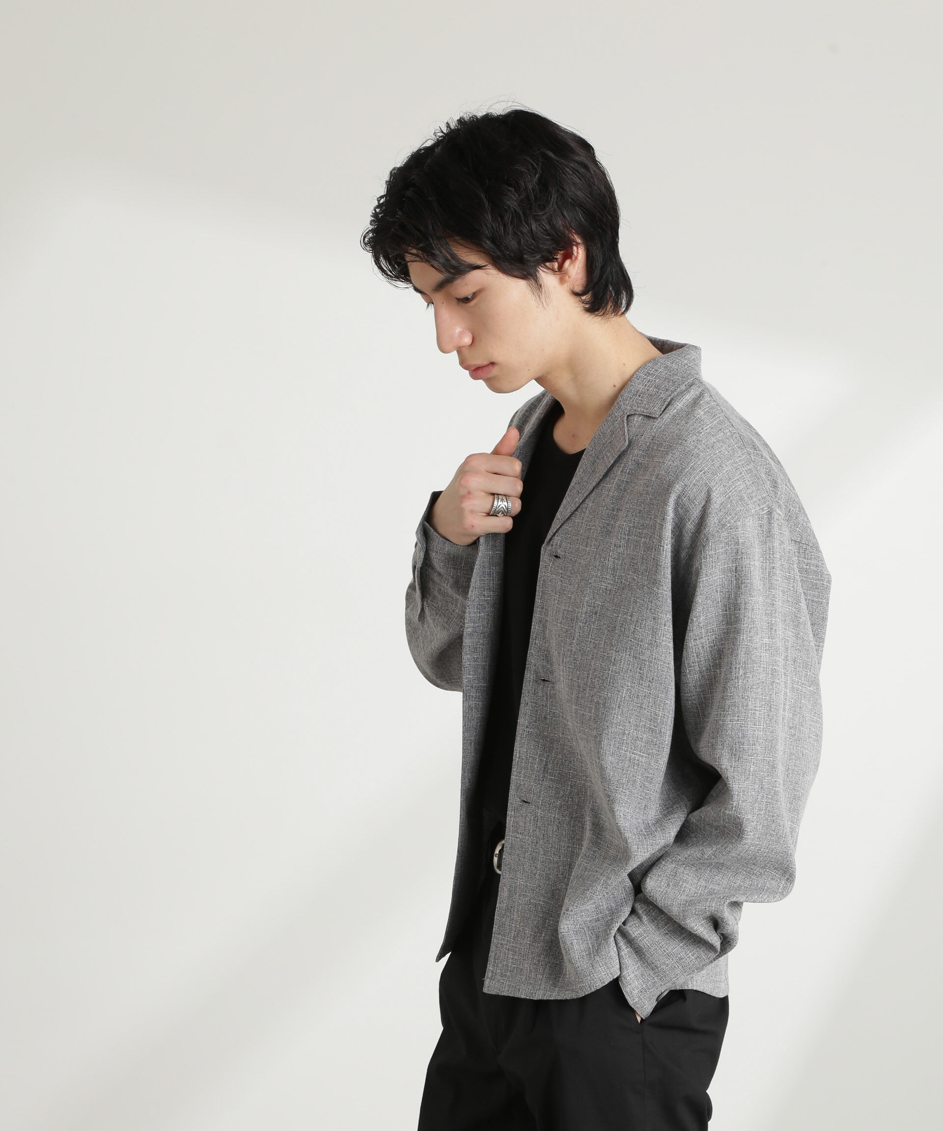 nano･universe「WEB限定/リネンライク開襟シャツ 長袖」|シャツ・ブラウス|