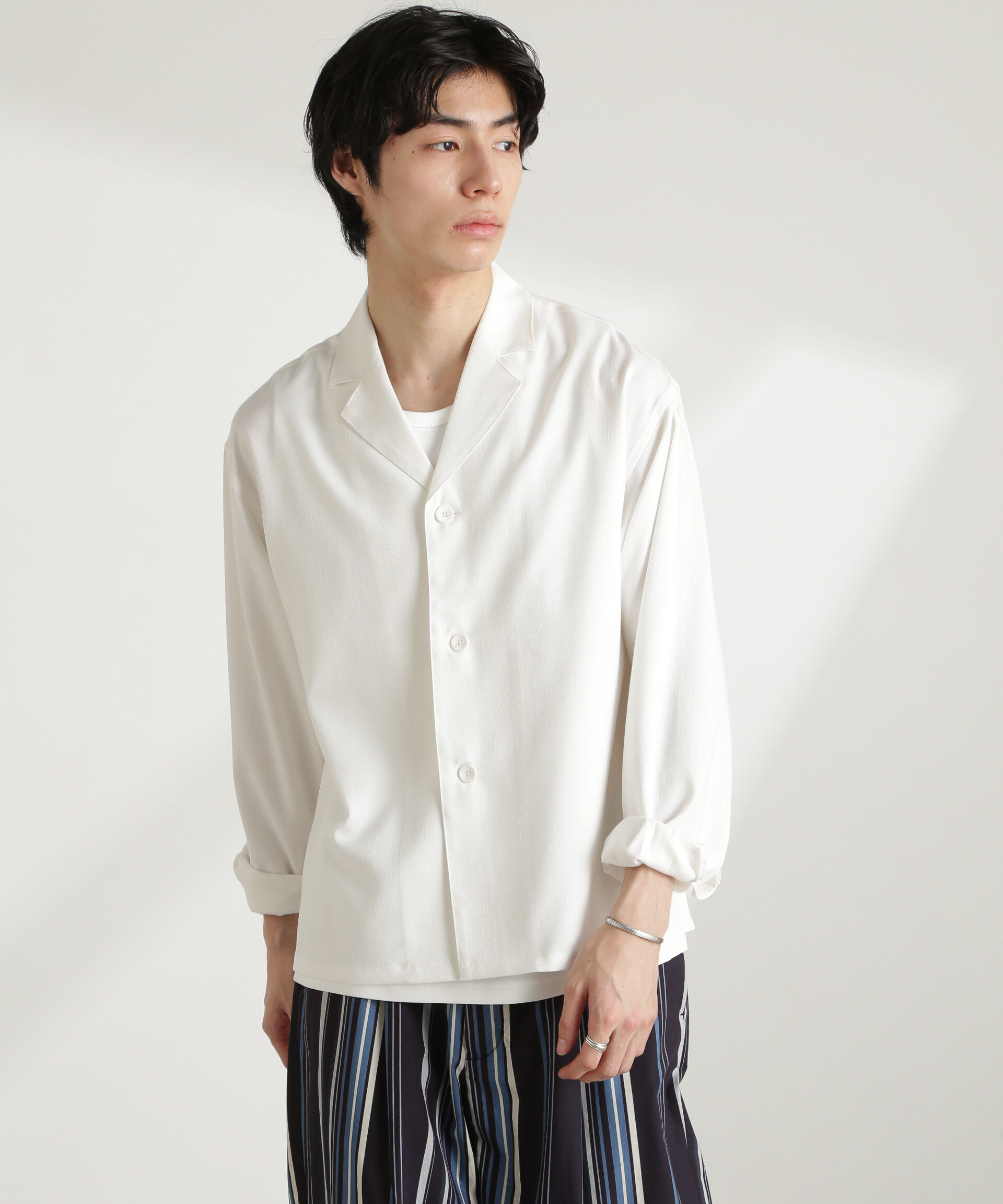 nano･universe「WEB限定/リネンライク開襟シャツ 長袖」|シャツ・ブラウス|ホワイト
