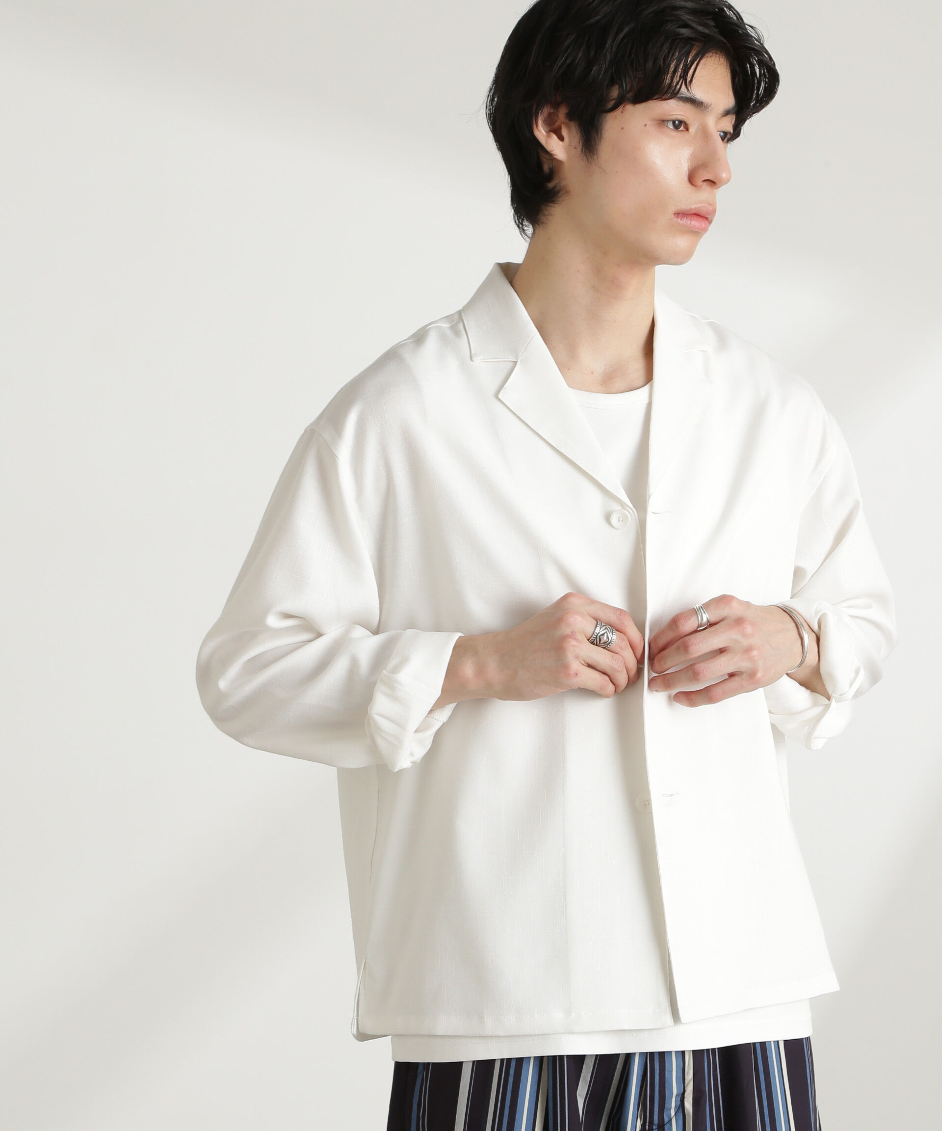 nano･universe「WEB限定/リネンライク開襟シャツ 長袖」|シャツ・ブラウス|