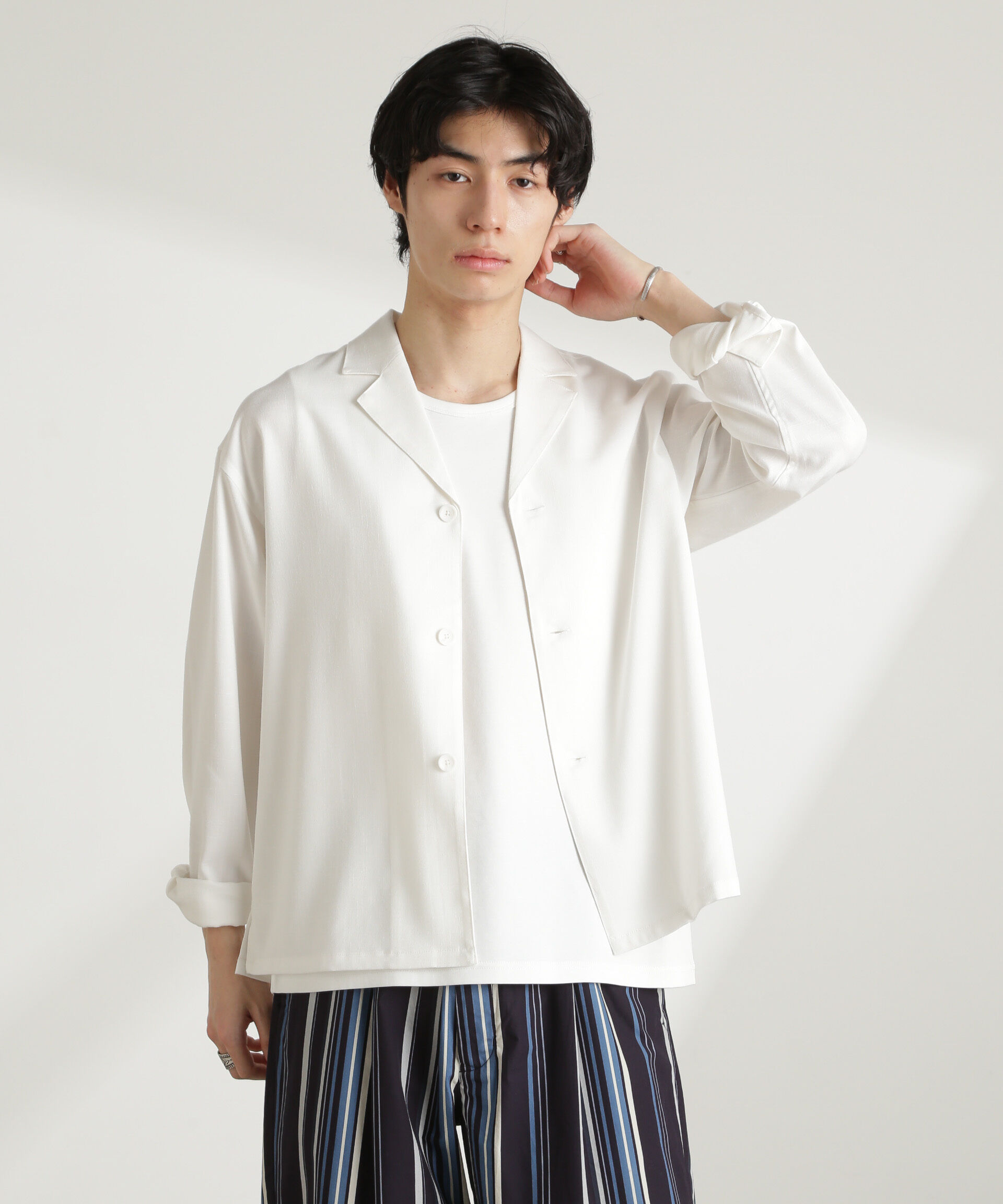 nano･universe「WEB限定/リネンライク開襟シャツ 長袖」|シャツ・ブラウス|