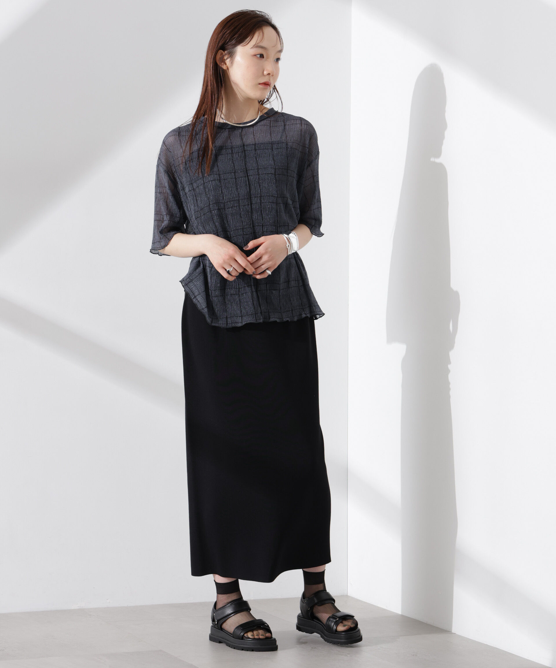 nano･universe「楊柳チェックシアーカットTシャツ」|Tシャツ・カットソー|