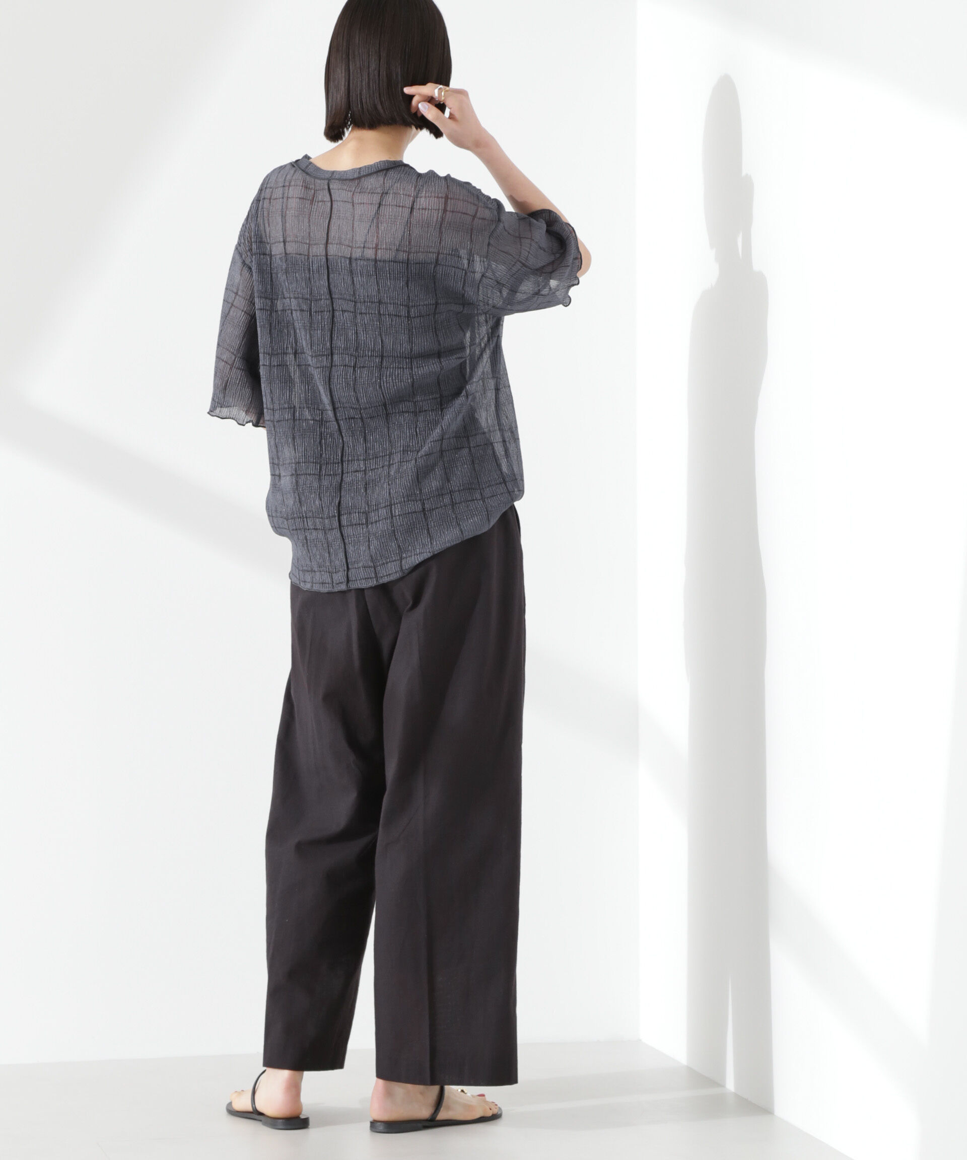 nano･universe「楊柳チェックシアーカットTシャツ」|Tシャツ・カットソー|