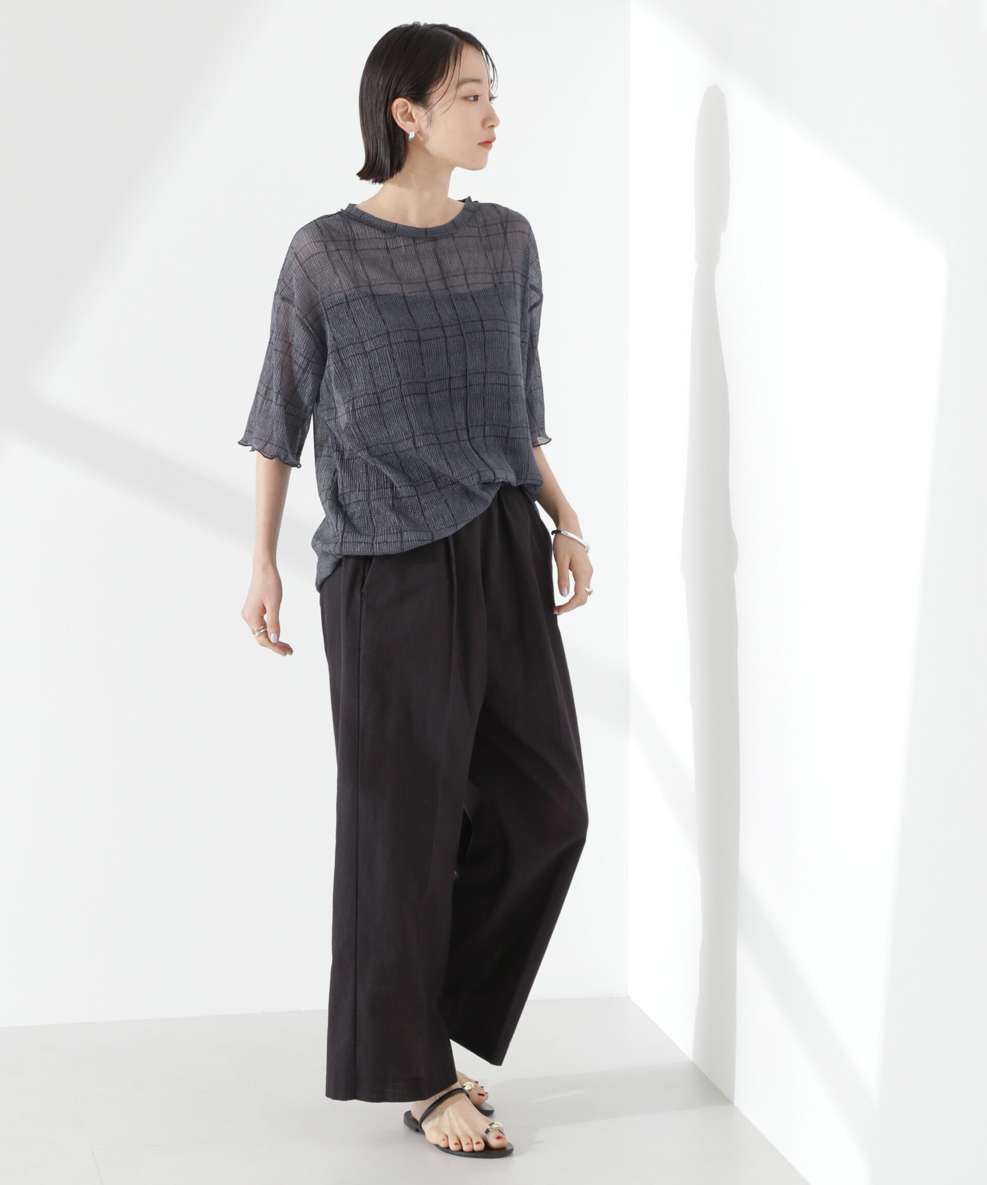 nano･universe「楊柳チェックシアーカットTシャツ」|Tシャツ・カットソー|