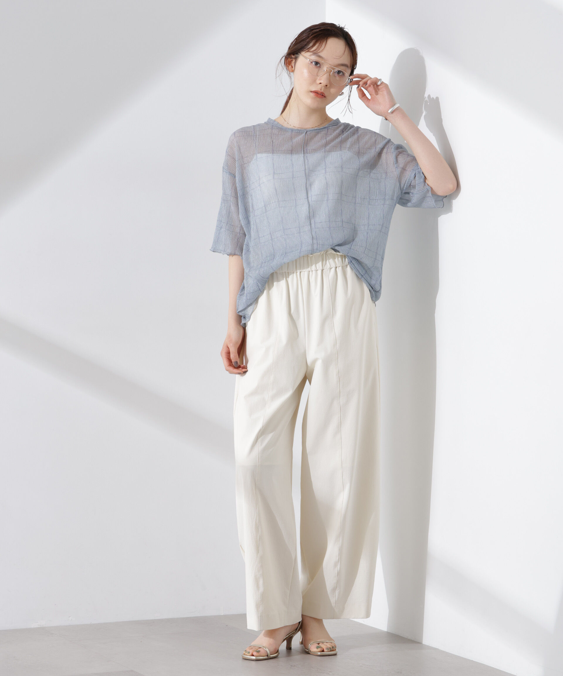 nano･universe「楊柳チェックシアーカットTシャツ」|Tシャツ・カットソー|