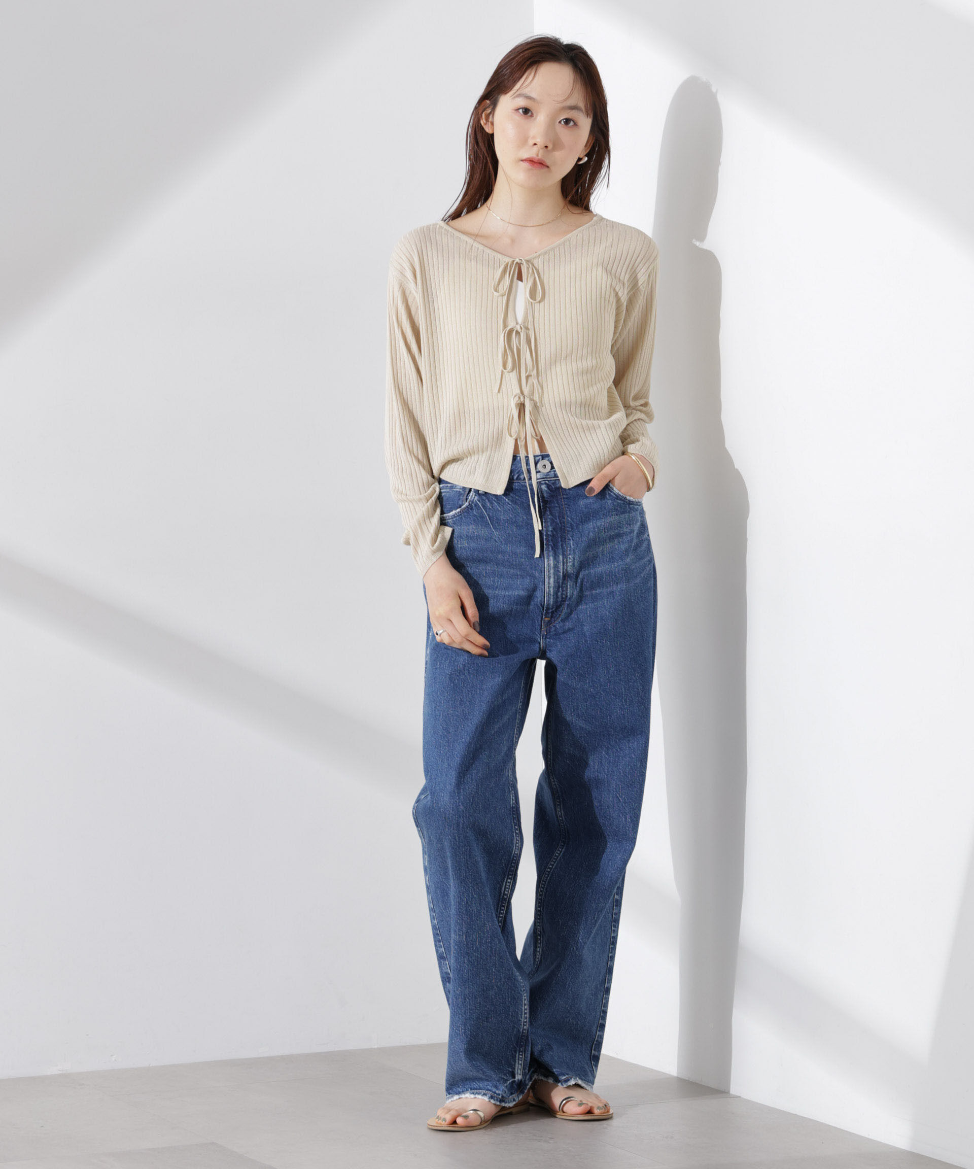 nano･universe「前後2wayリボン開きカーディガン」|ニット・セーター|