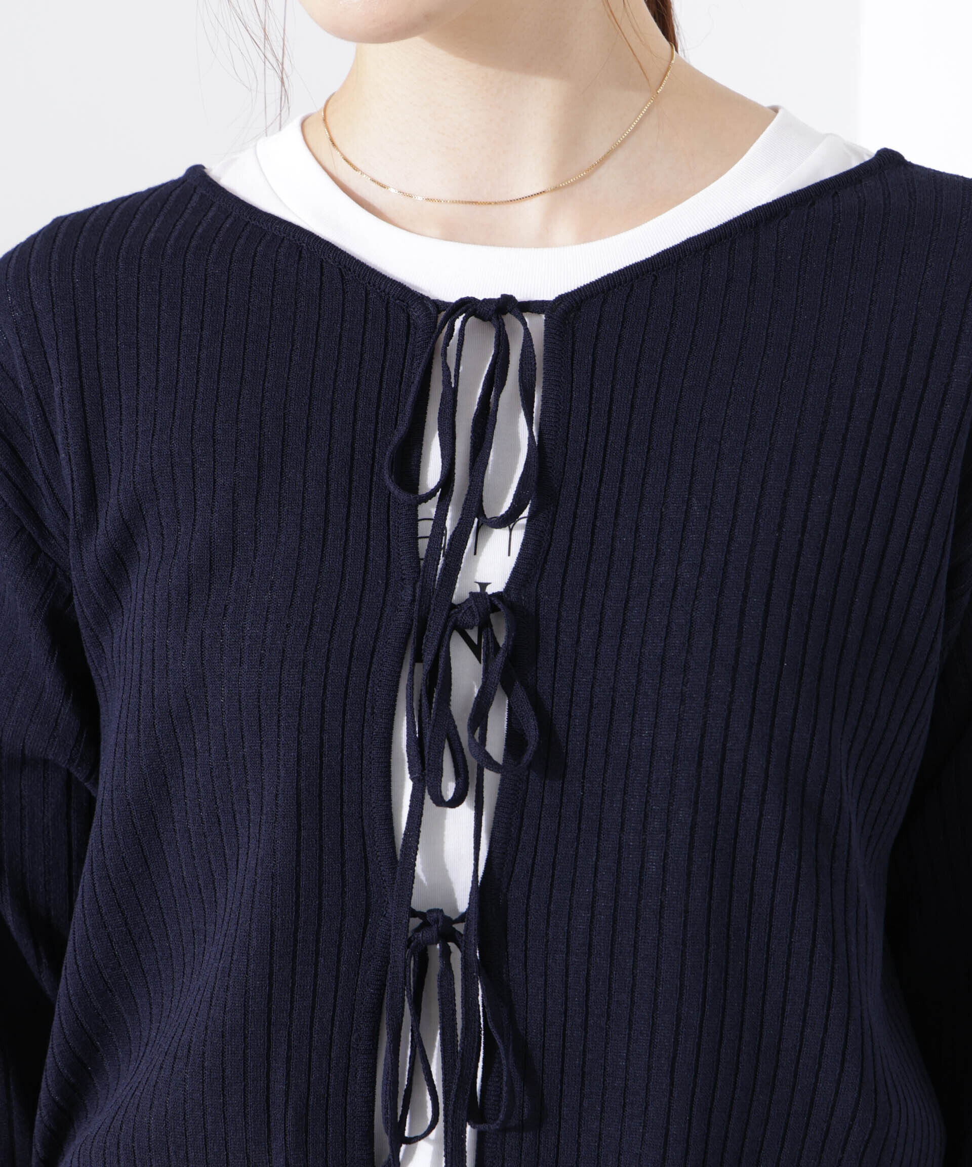 nano･universe「前後2wayリボン開きカーディガン」|ニット・セーター|