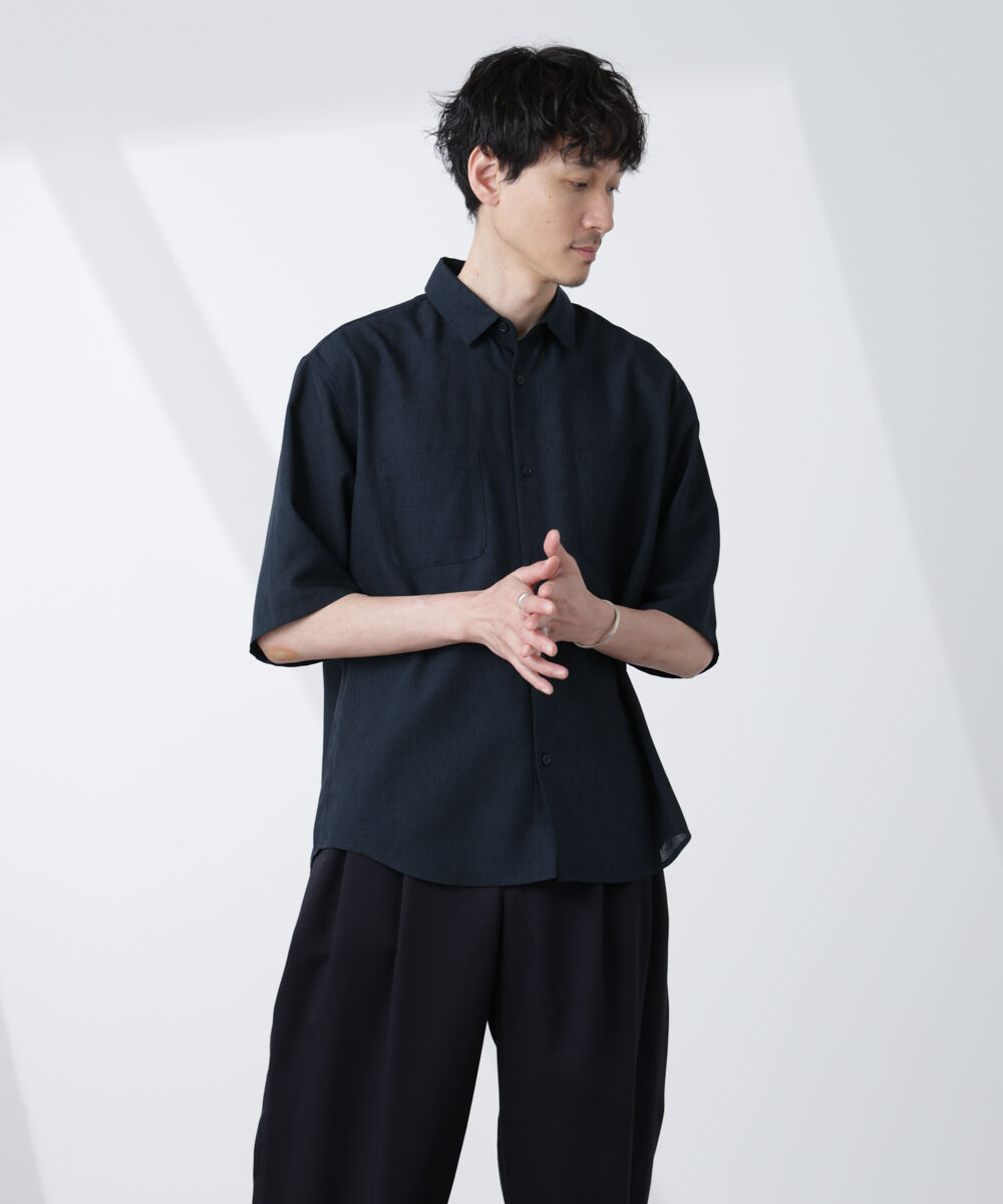 nano･universe「テックリネンシャツ 半袖」|シャツ・ブラウス|ネイビー