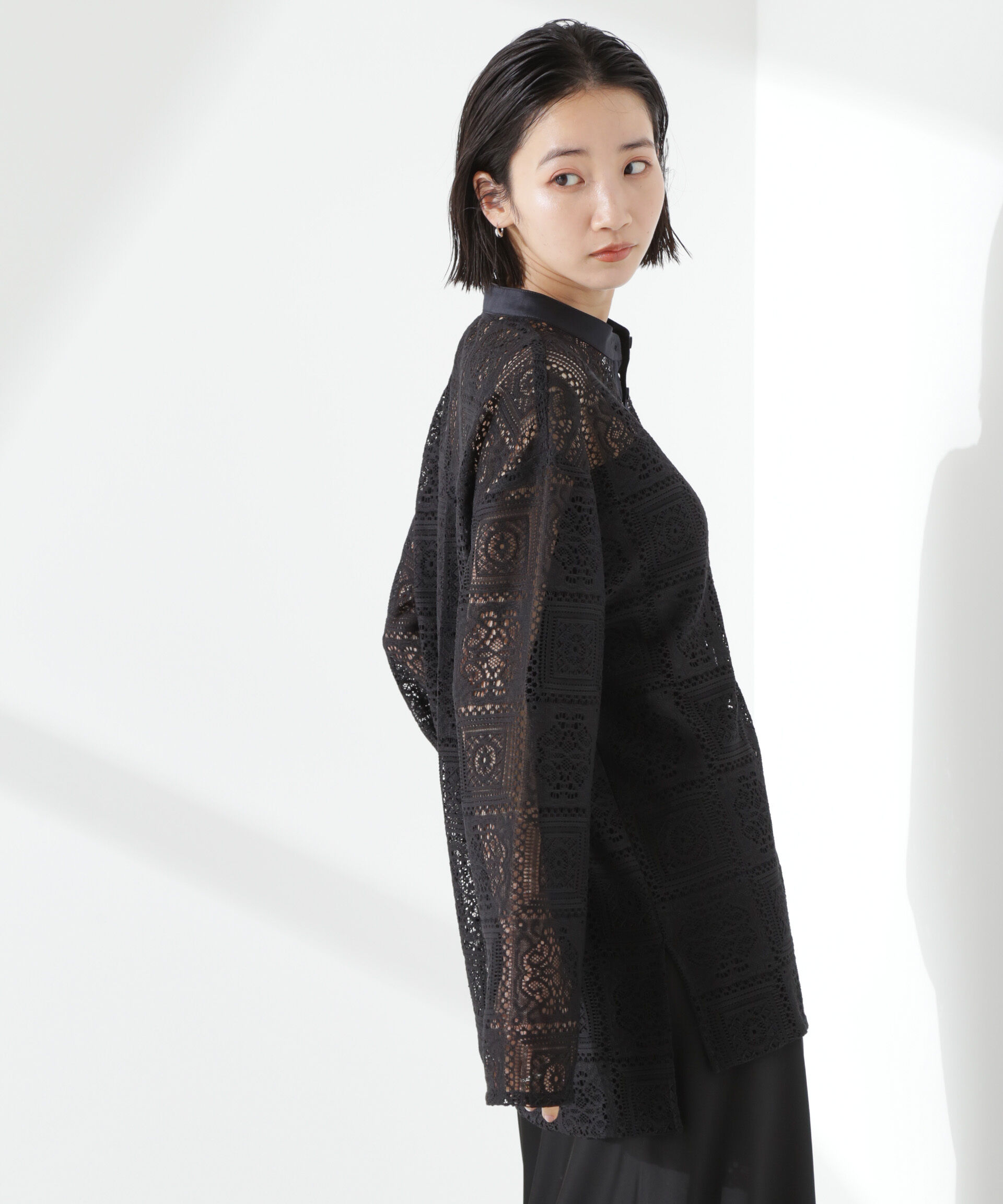 nano･universe「バンドカラーレースシャツ (セットアップ可)」|シャツ・ブラウス|