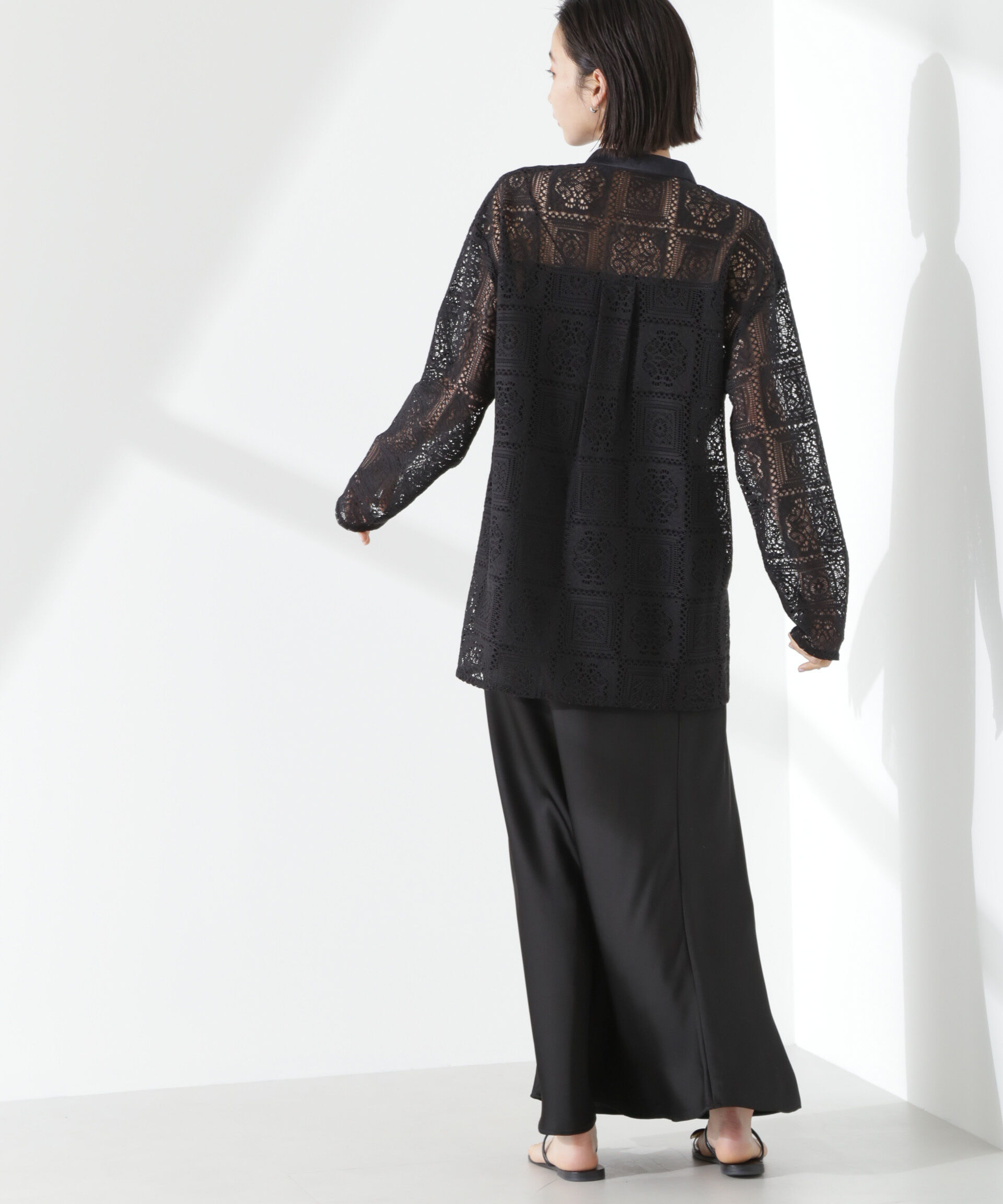 nano･universe「バンドカラーレースシャツ (セットアップ可)」|シャツ・ブラウス|