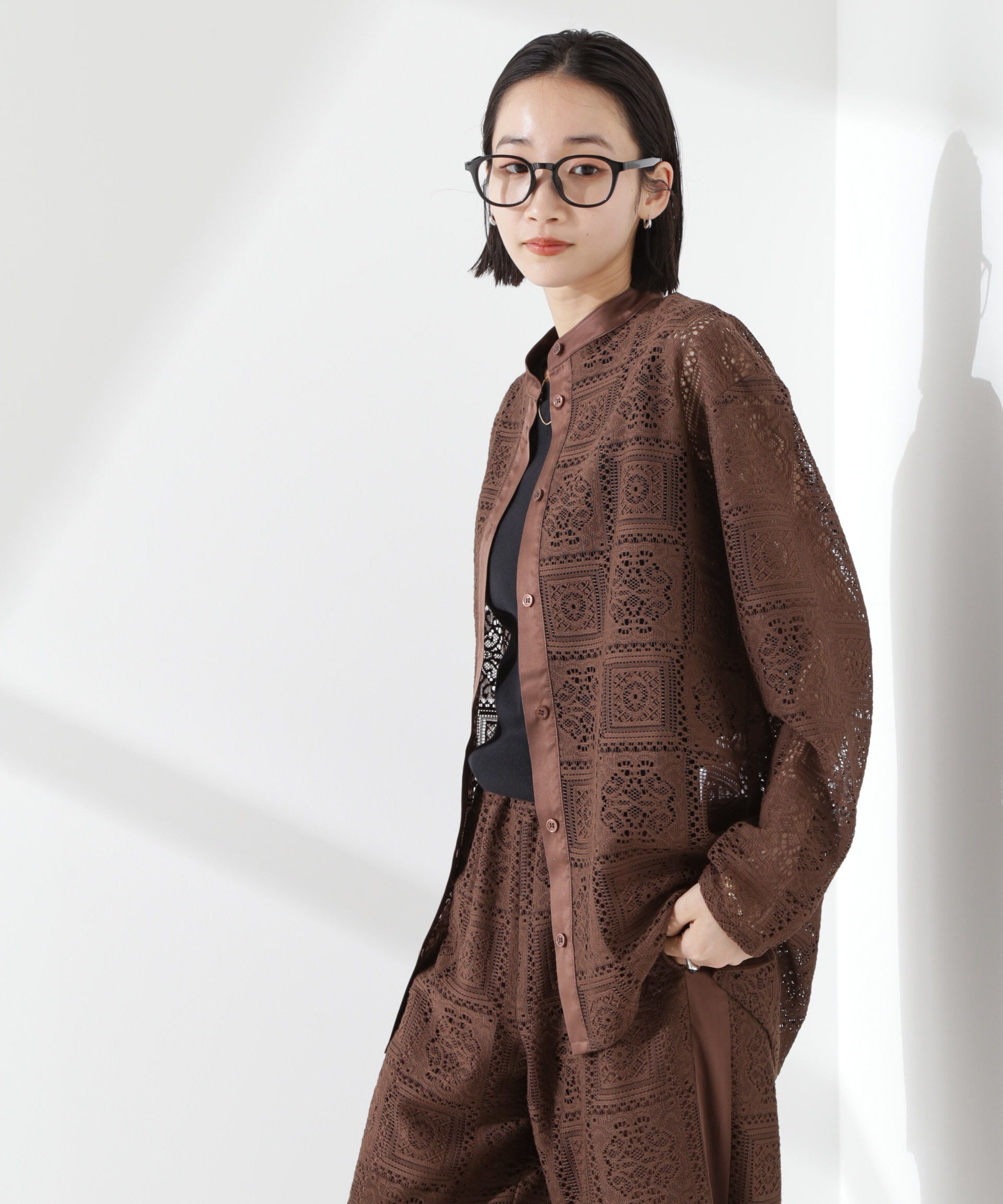 nano･universe「バンドカラーレースシャツ (セットアップ可)」|シャツ・ブラウス|