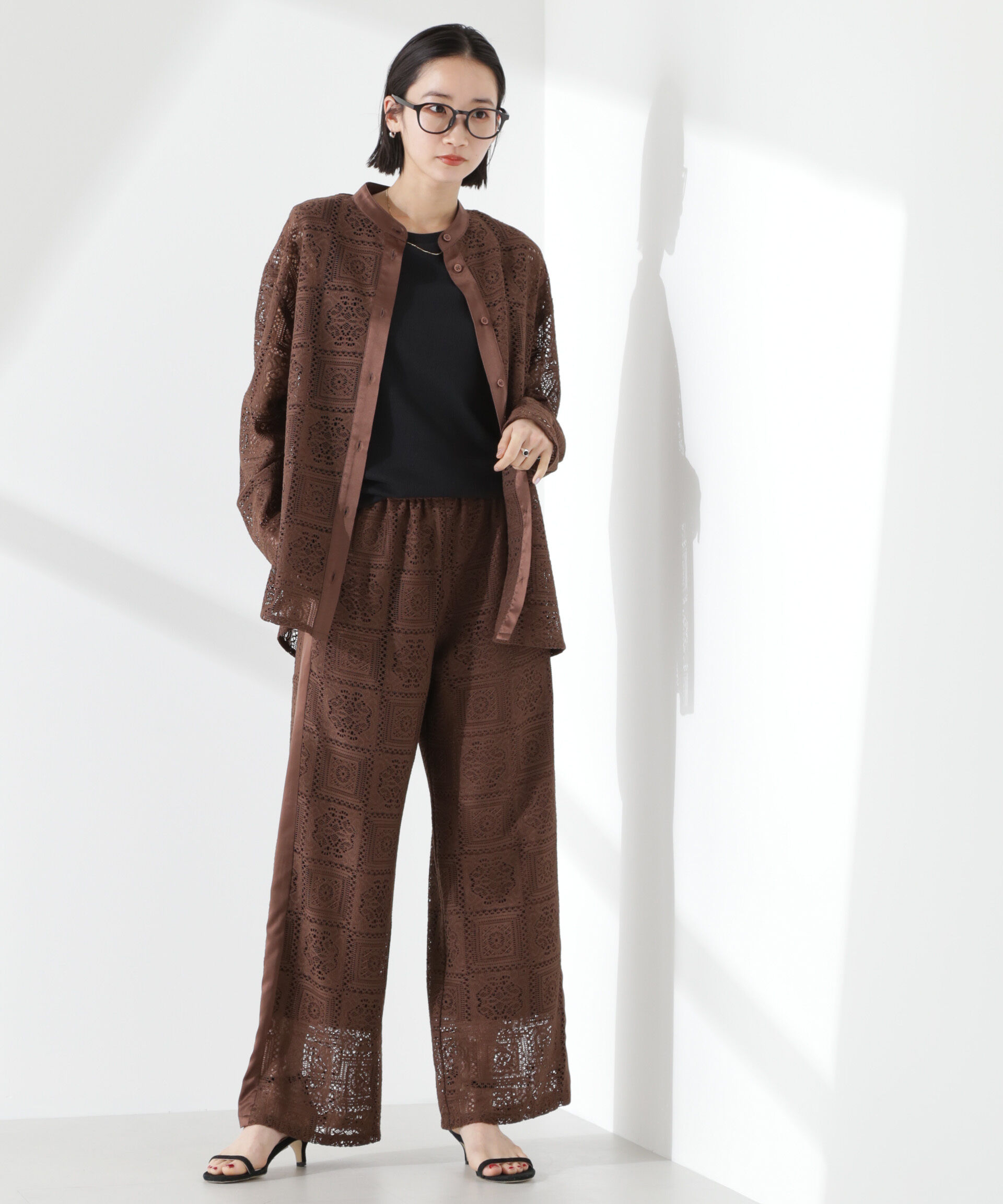 nano･universe「バンドカラーレースシャツ (セットアップ可)」|シャツ・ブラウス|