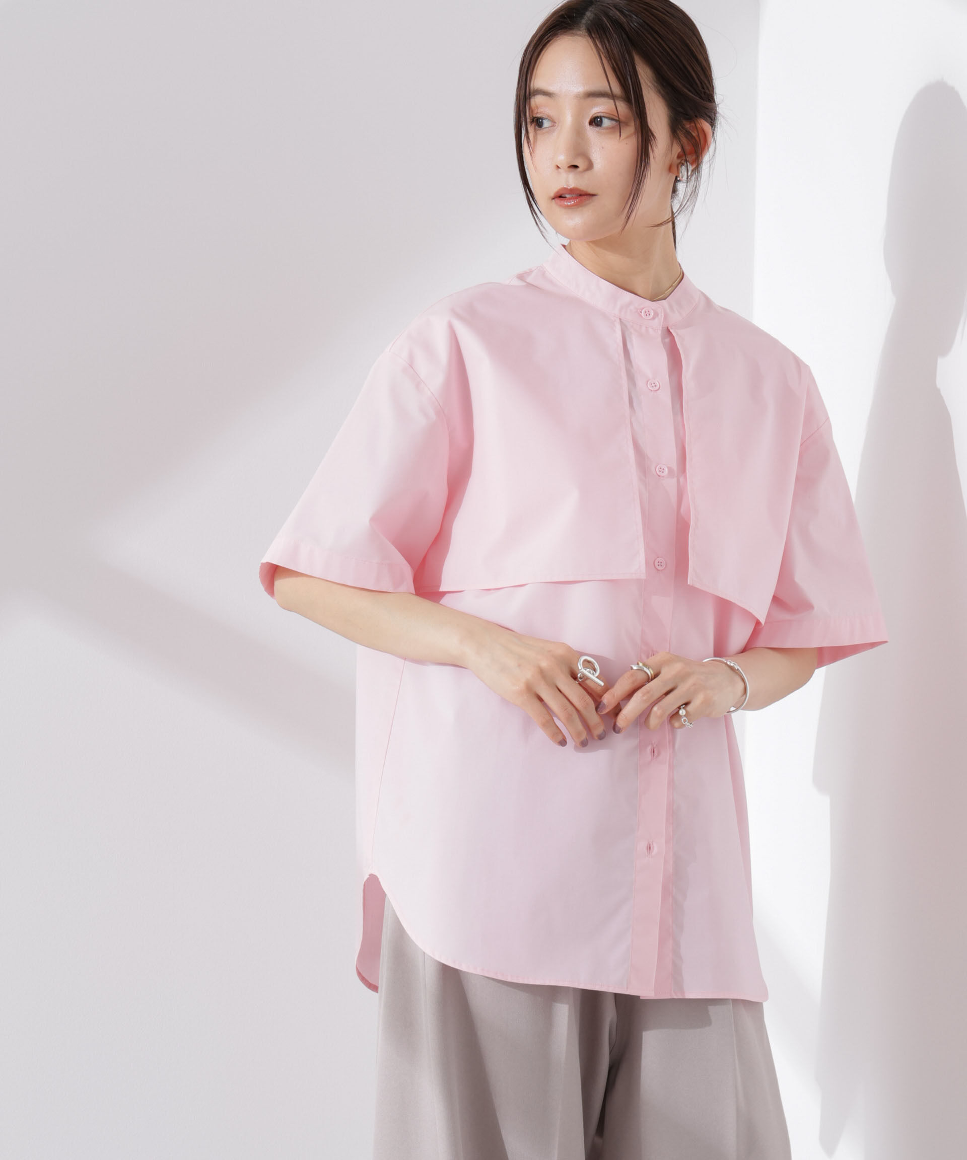 nano･universe「ケープディティール半袖シャツ」|シャツ・ブラウス|ピンク