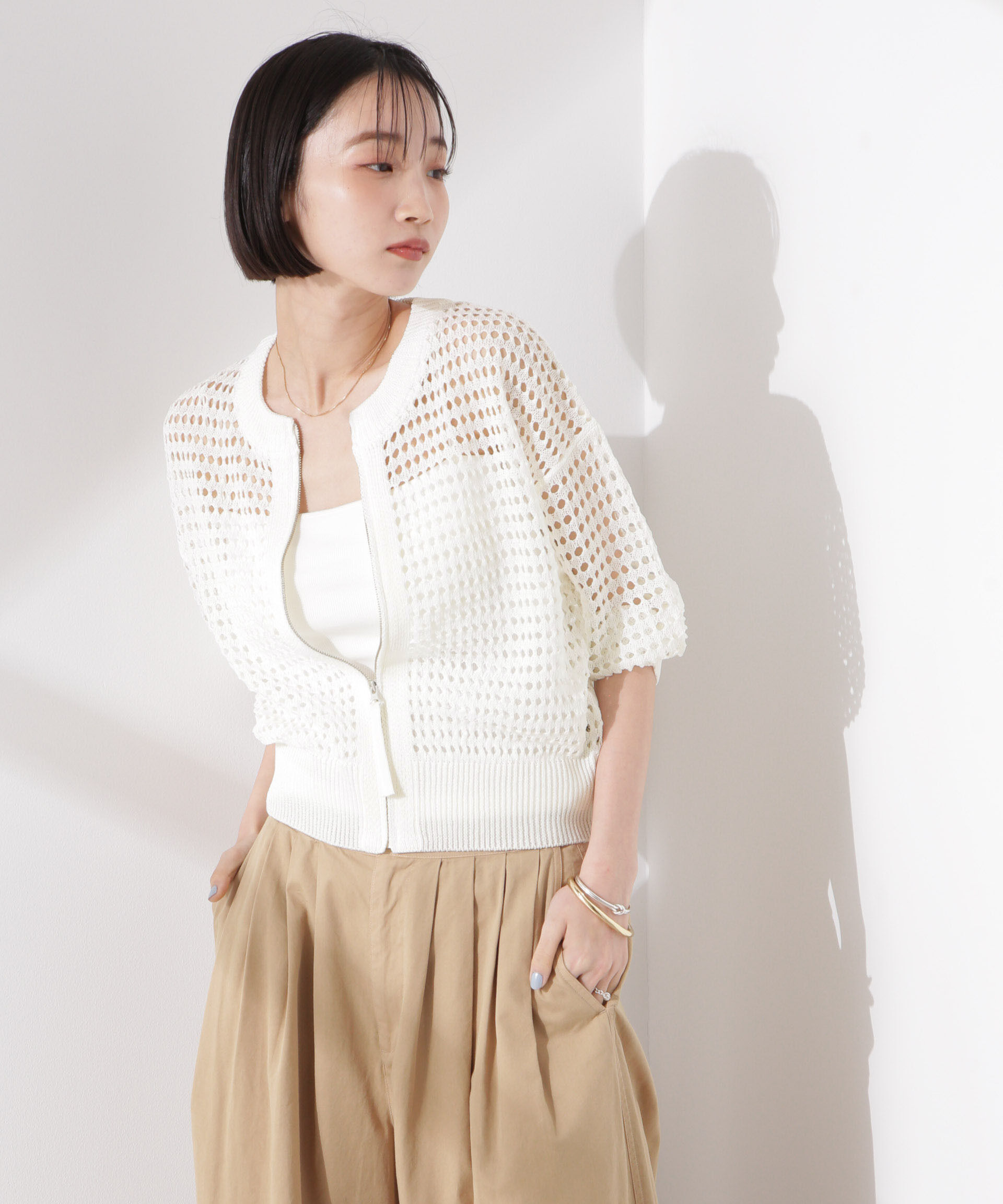 nano･universe「メッシュニットジップカーディガン」|ニット・セーター|
