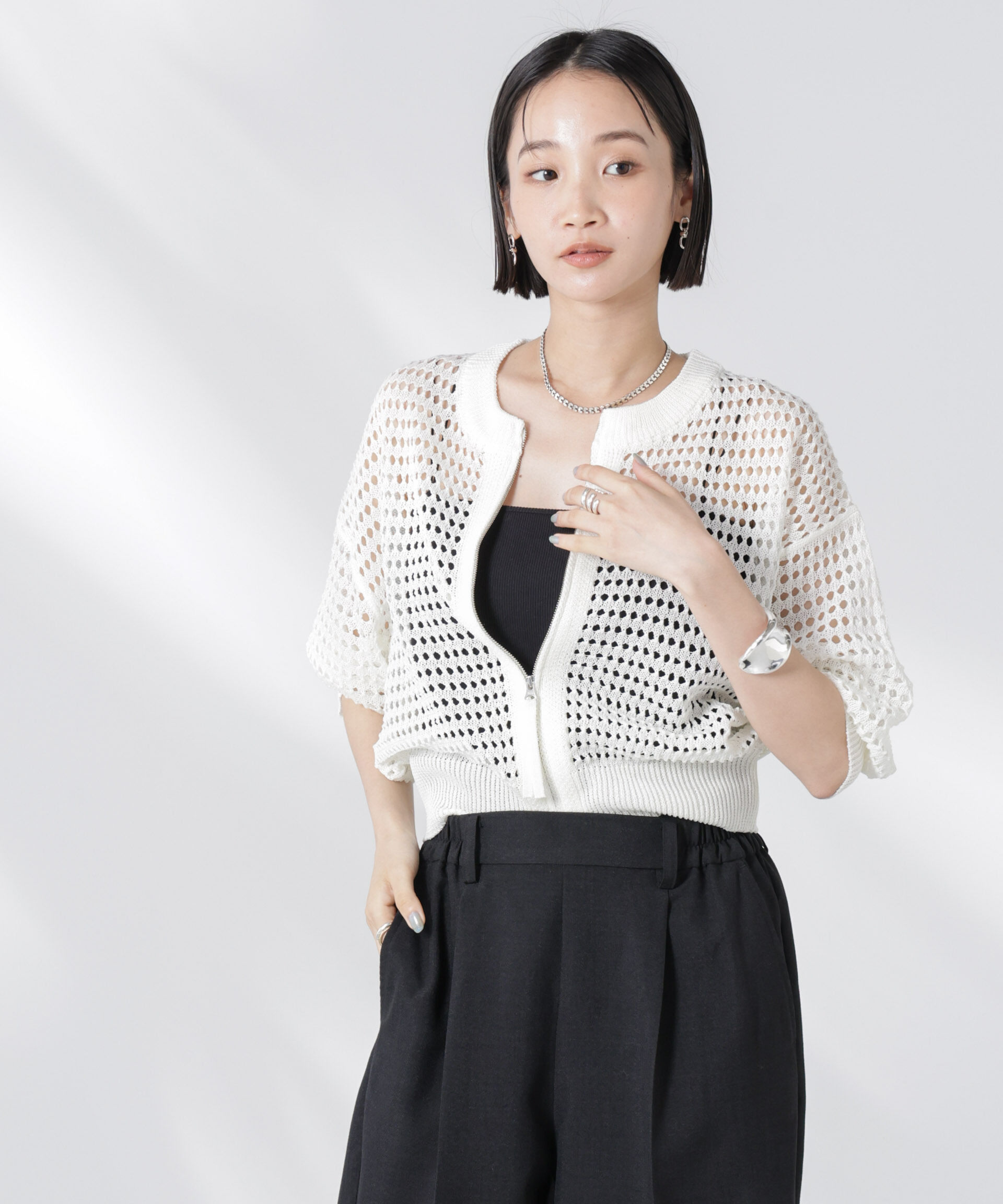 nano･universe「メッシュニットジップカーディガン」|ニット・セーター|