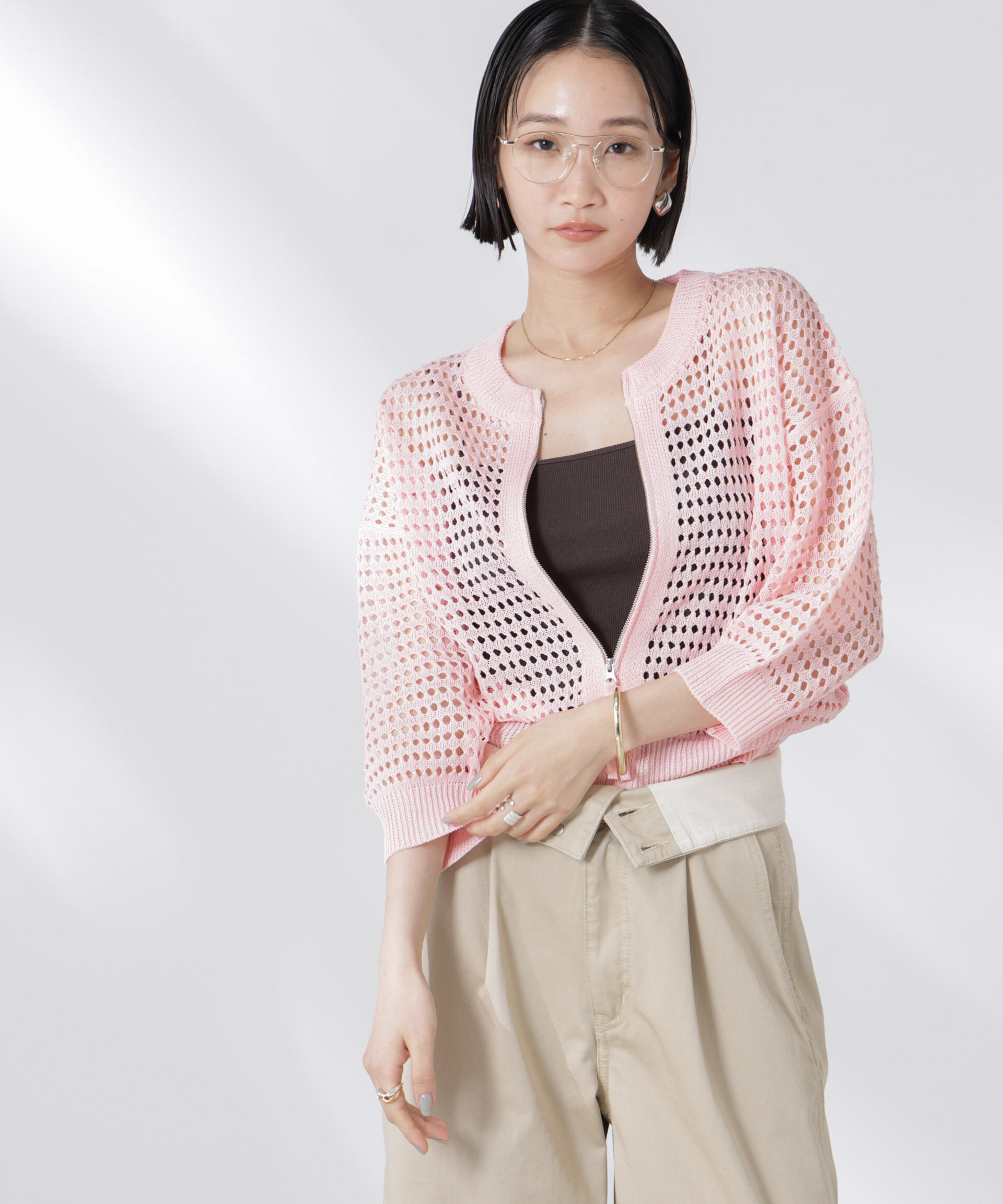 nano･universe「メッシュニットジップカーディガン」|ニット・セーター|