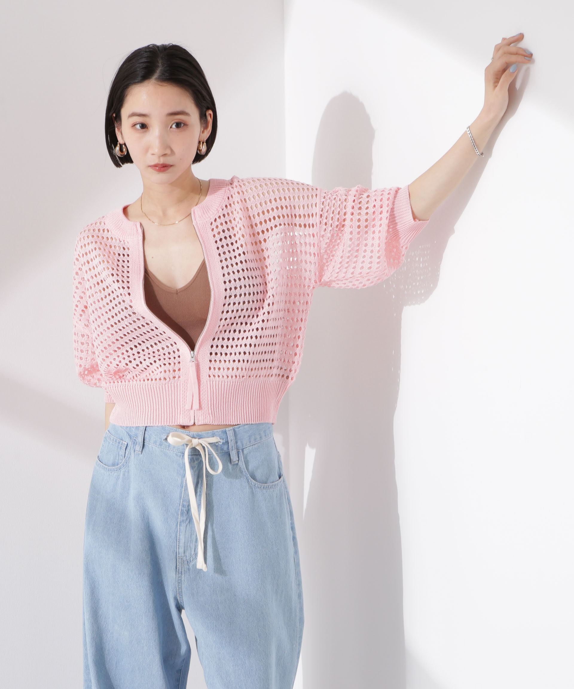 nano･universe「メッシュニットジップカーディガン」|ニット・セーター|