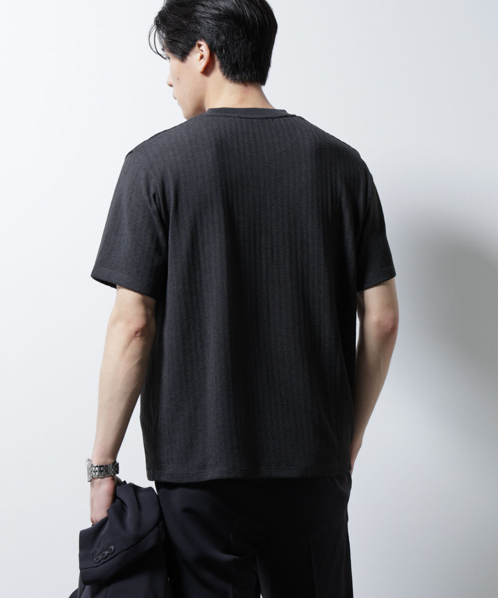 nano･universe「｢Damerino｣ヘリンボンクルーネックTシャツ/防シワ・吸水速乾・UVカット」|Tシャツ・カットソー|