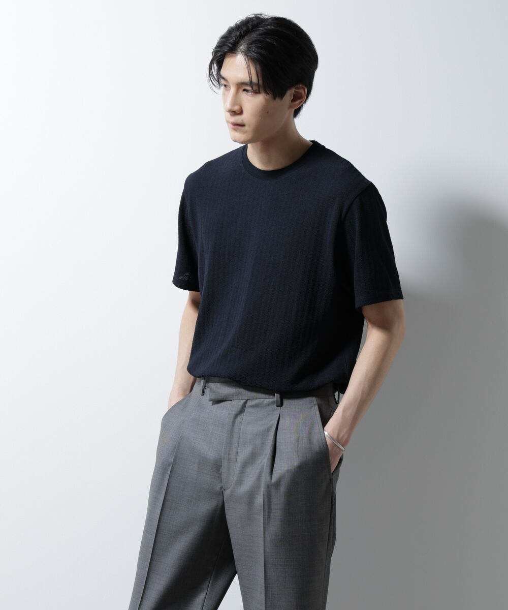 nano･universe「｢Damerino｣ヘリンボンクルーネックTシャツ/防シワ・吸水速乾・UVカット」|Tシャツ・カットソー|ネイビー