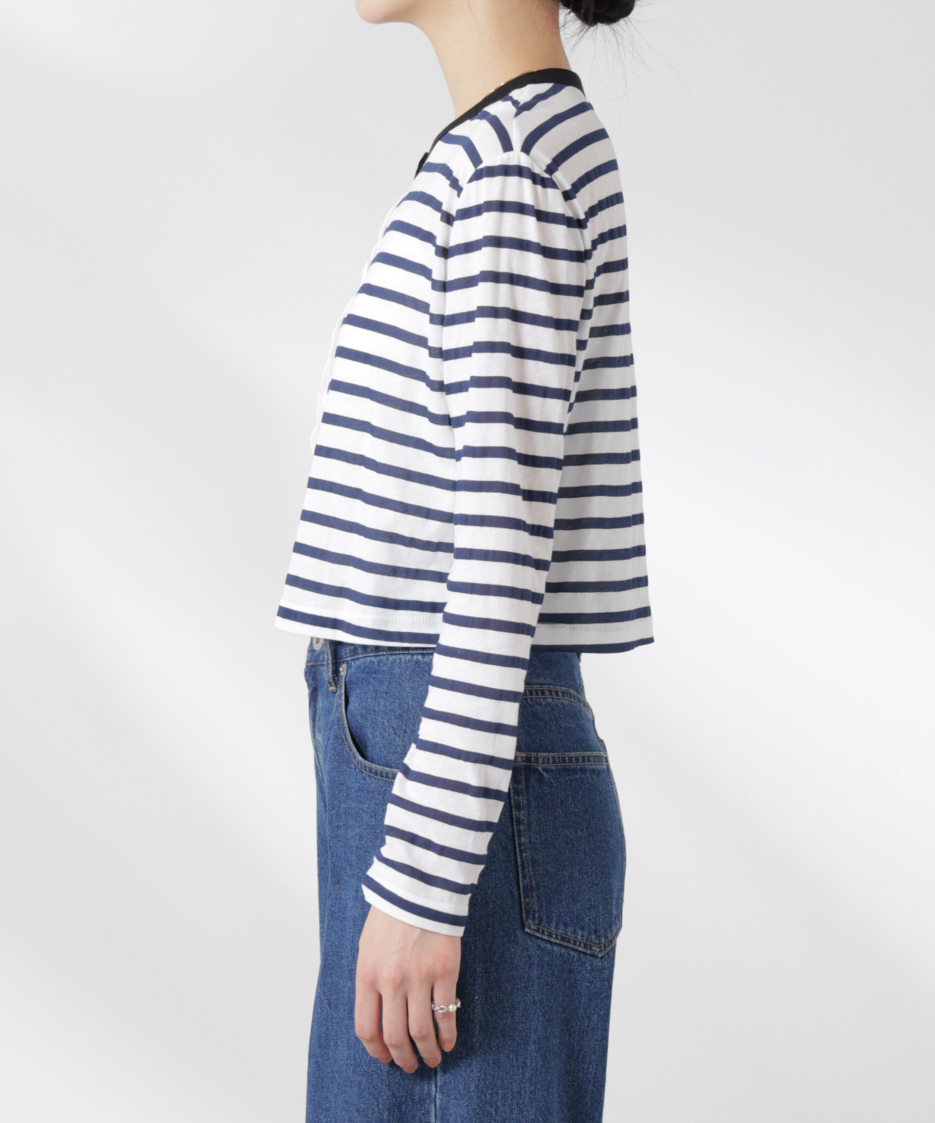 nano･universe「ボーダーシアーコットンカーディガン」|Tシャツ・カットソー|