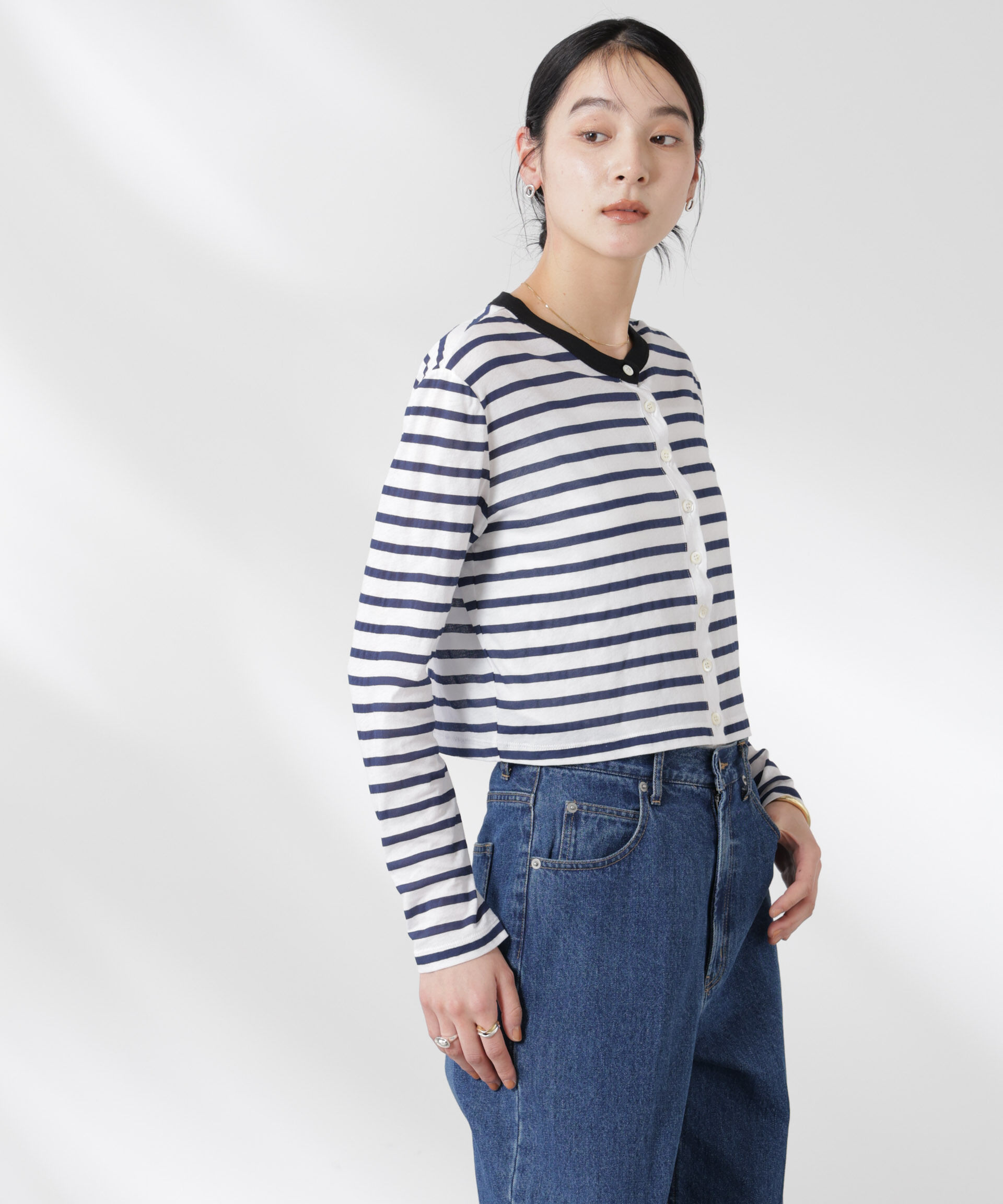 nano･universe「ボーダーシアーコットンカーディガン」|Tシャツ・カットソー|