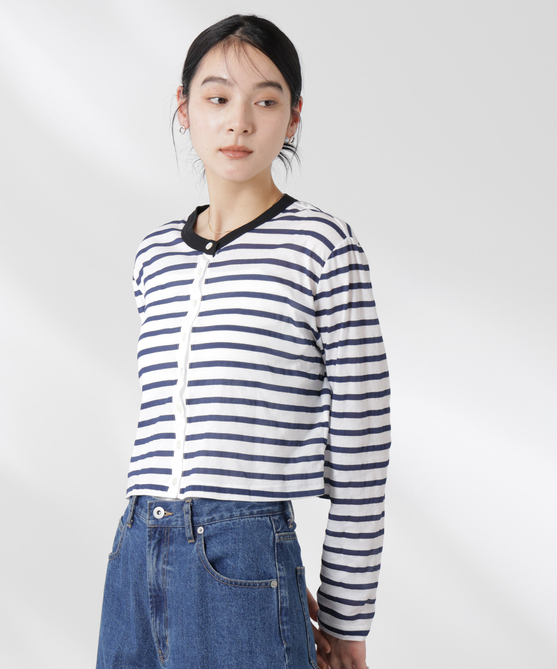 nano･universe「ボーダーシアーコットンカーディガン」|Tシャツ・カットソー|