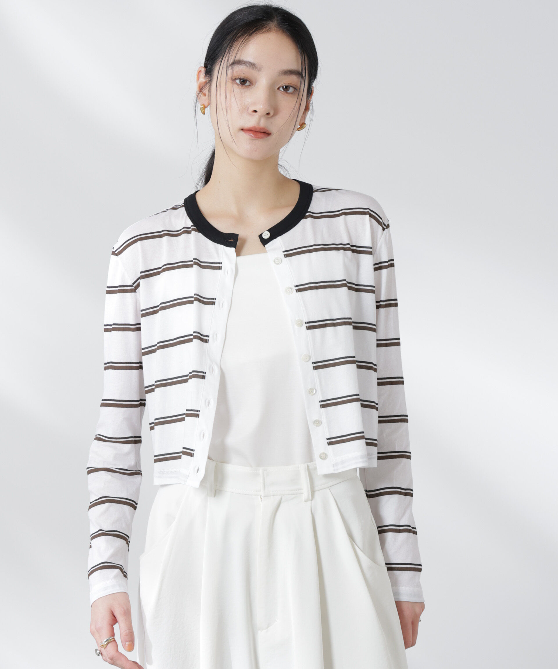 nano･universe「ボーダーシアーコットンカーディガン」|Tシャツ・カットソー|