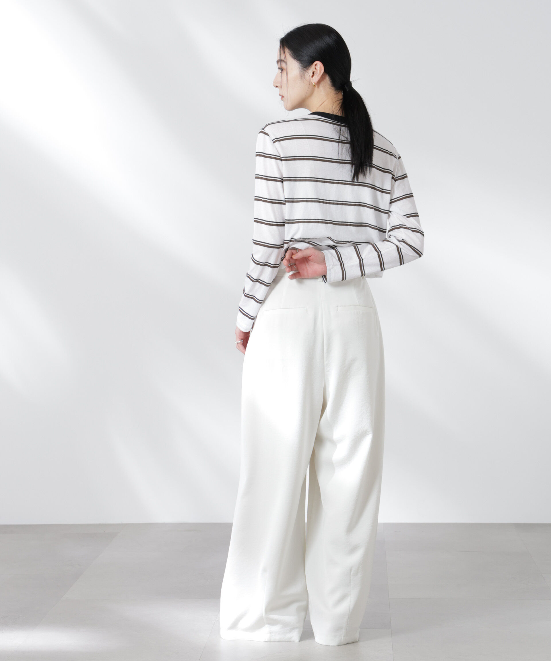 nano･universe「ボーダーシアーコットンカーディガン」|Tシャツ・カットソー|