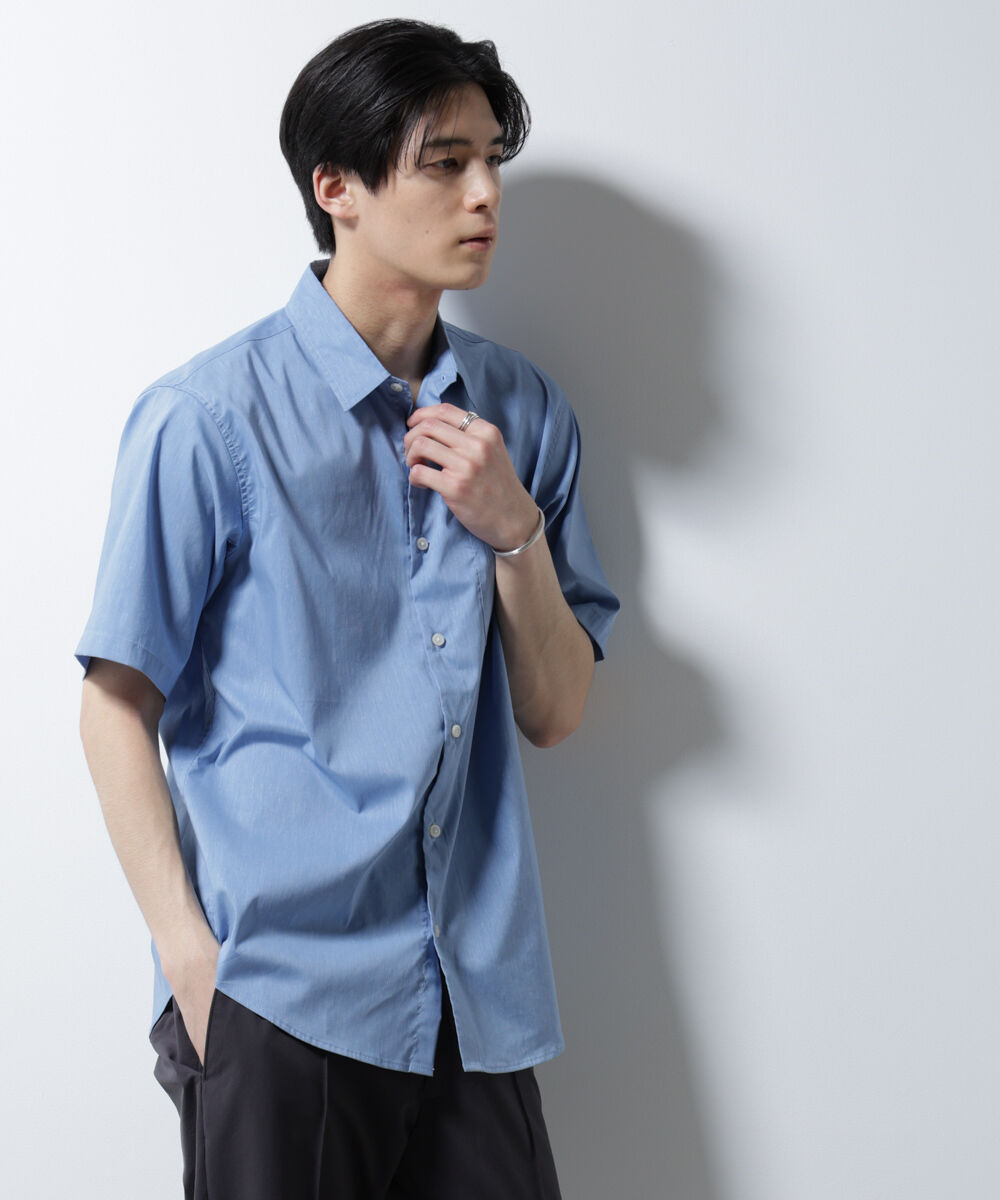 nano･universe「｢ICE FLOW LINEN｣レギュラーカラーシャツ 半袖」|シャツ・ブラウス|サックス5