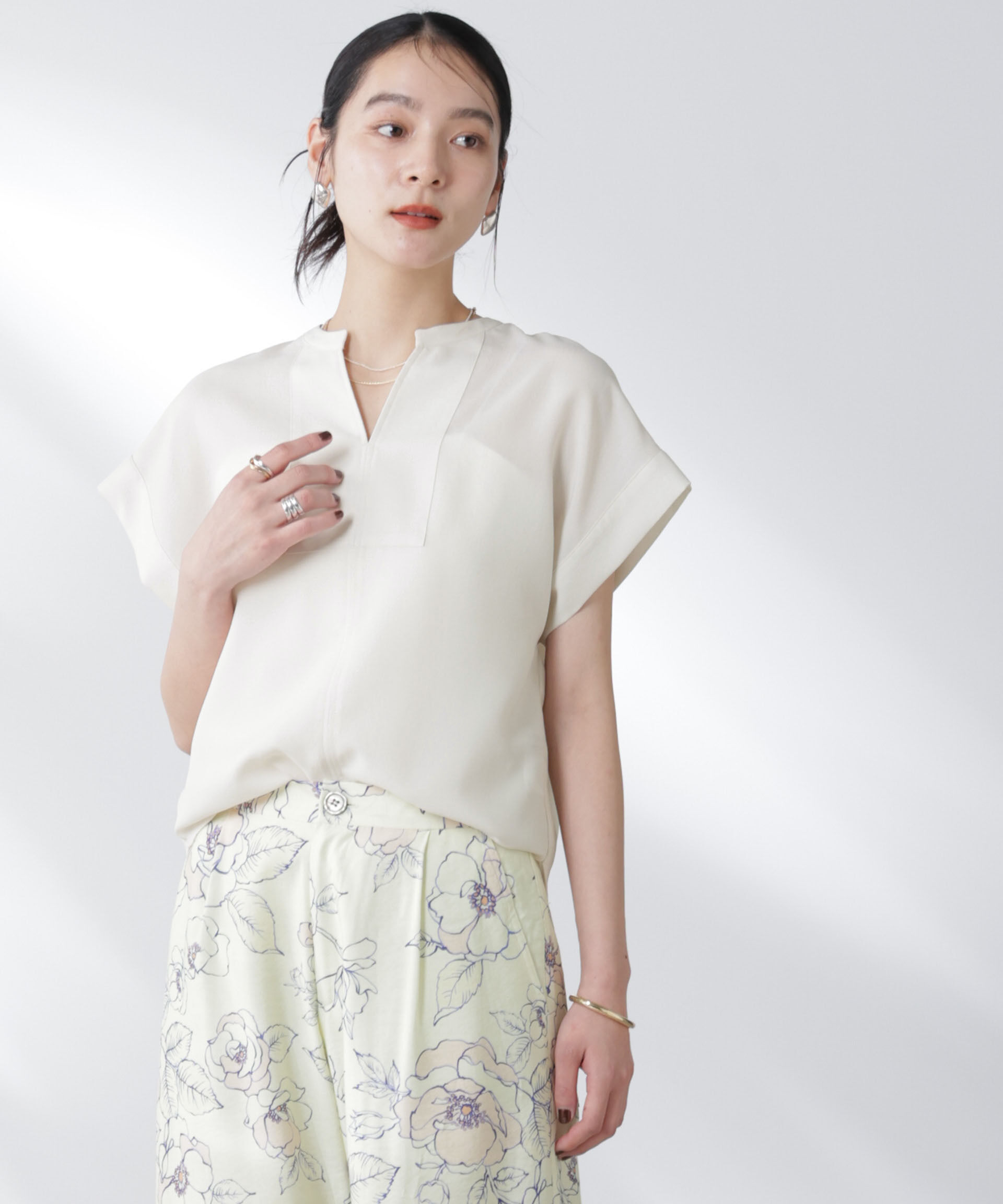 nano･universe「メランジドライ スキッパータックブラウス(セットアップ可)」|シャツ・ブラウス|