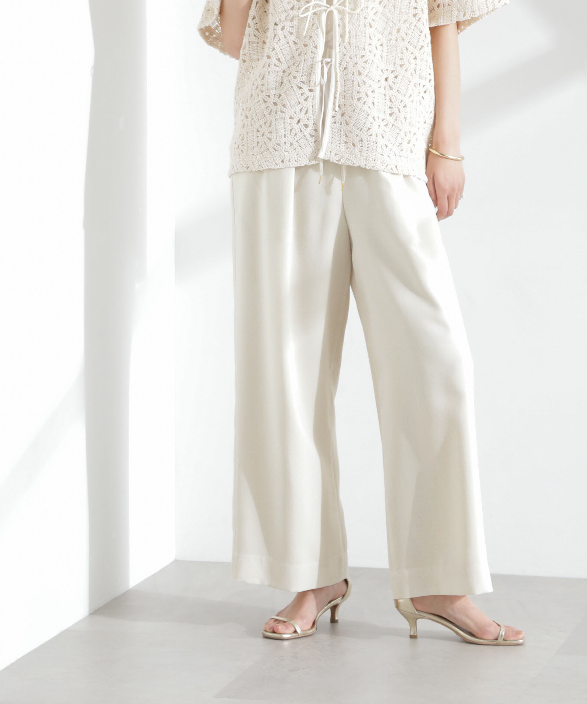 nano･universe「メランジドライ イージーワイドパンツ(セットアップ可)」|チノ|アイボリー7