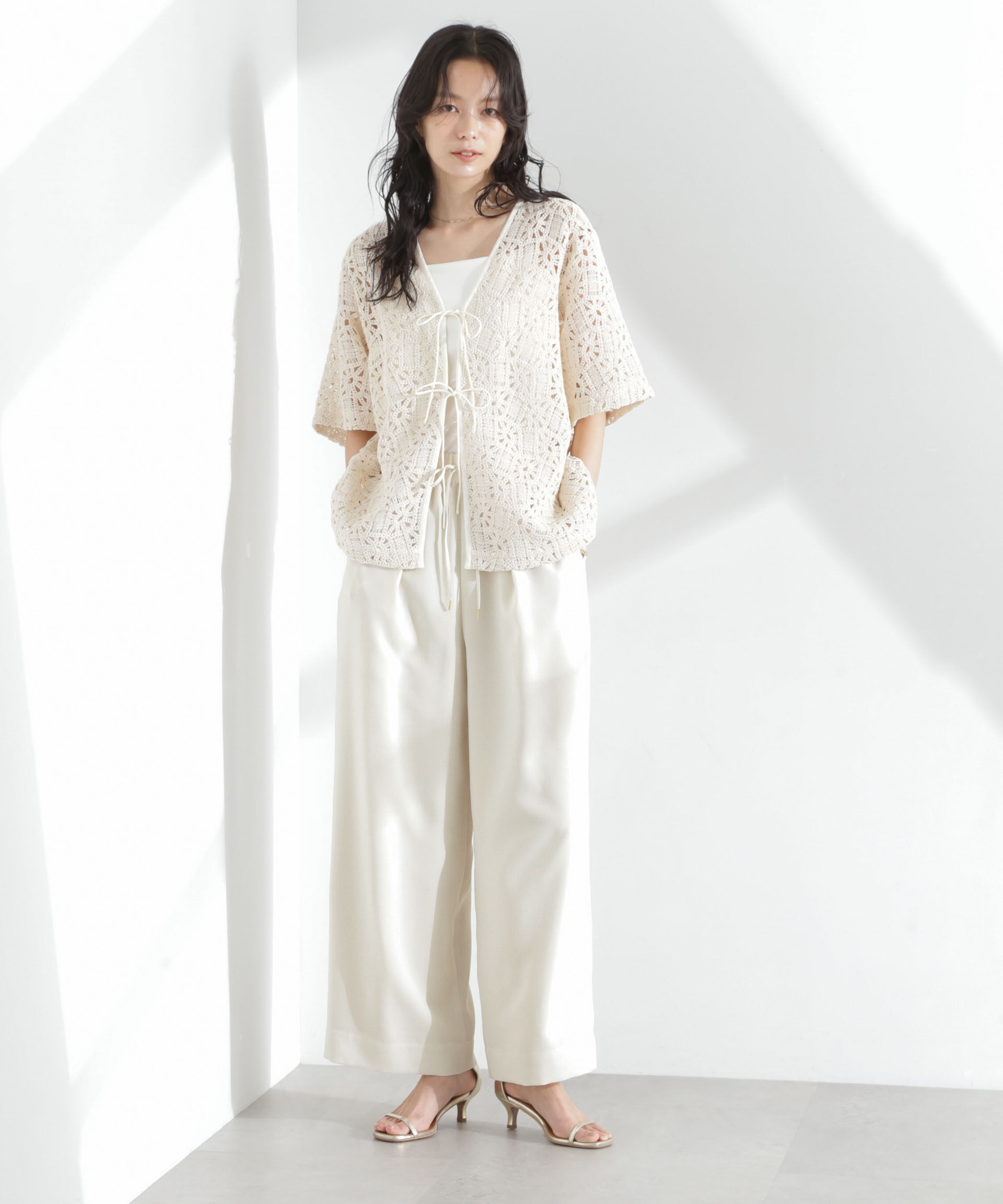 nano･universe「メランジドライ イージーワイドパンツ(セットアップ可)」|チノ|