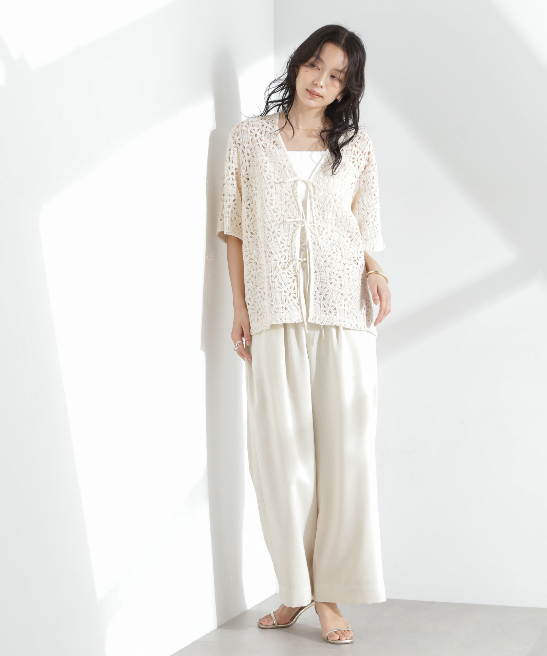 nano･universe「メランジドライ イージーワイドパンツ(セットアップ可)」|チノ|