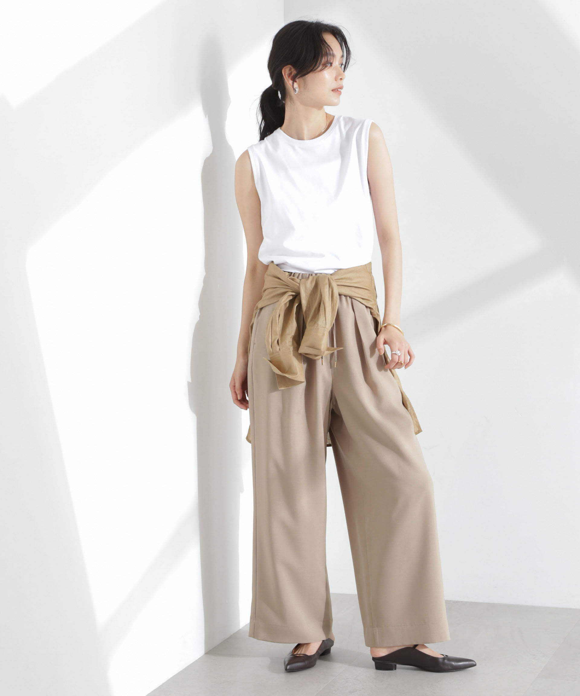 nano･universe「メランジドライ イージーワイドパンツ(セットアップ可)」|チノ|