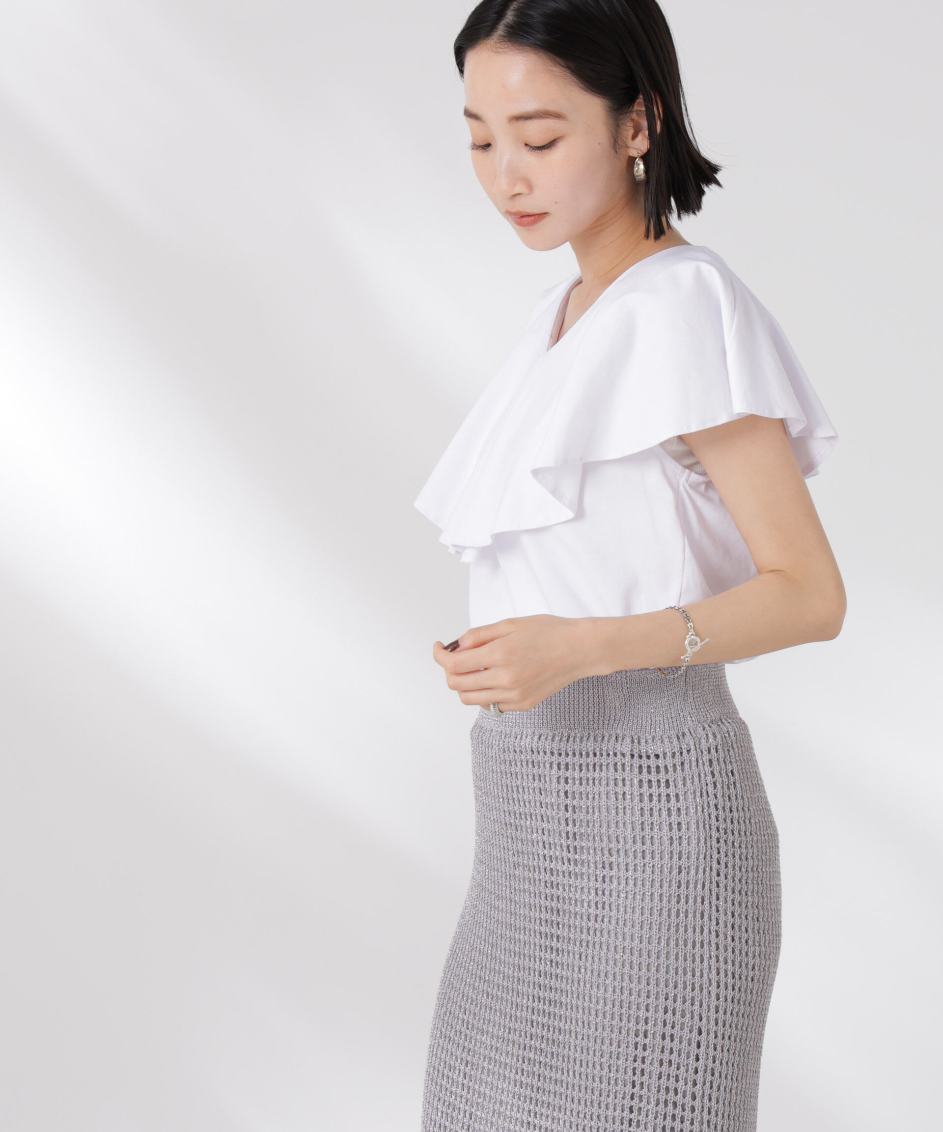 nano･universe「ラッフルカラーカットノースリーブトップス」|Tシャツ・カットソー|