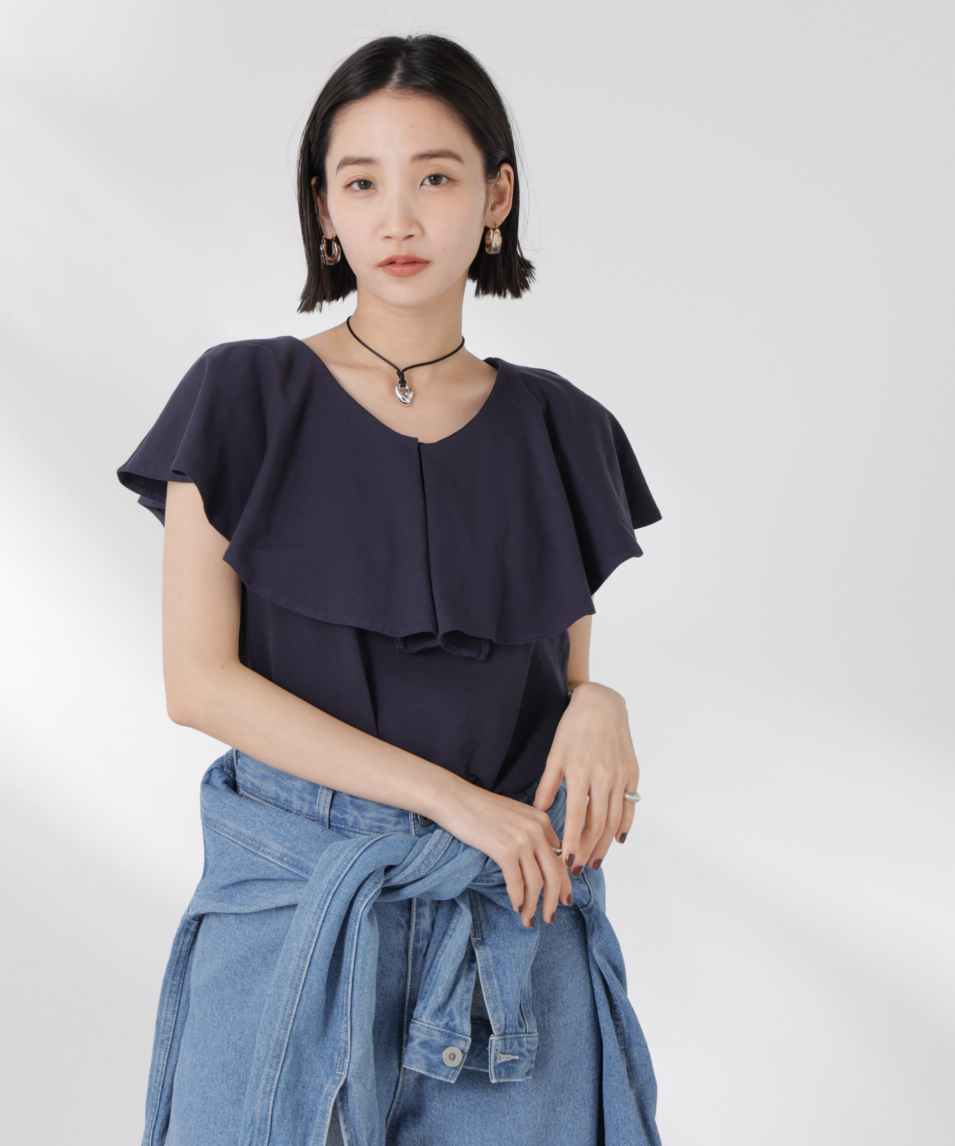 nano･universe「ラッフルカラーカットノースリーブトップス」|Tシャツ・カットソー|