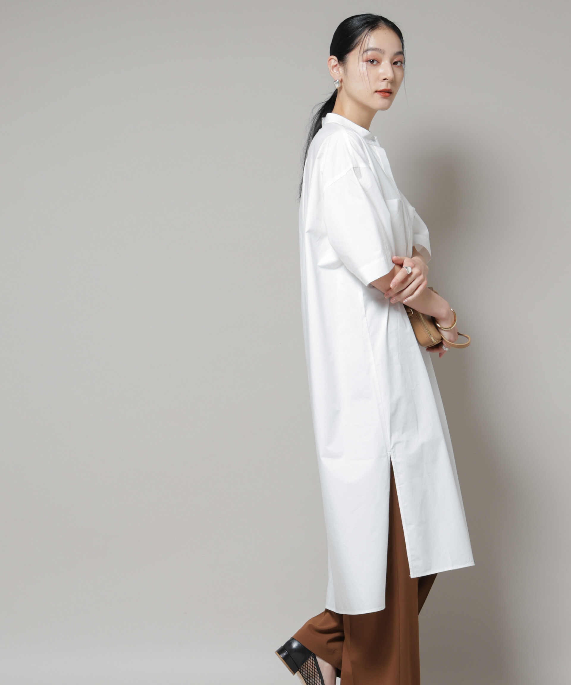 nano･universe「Ｗポケットハーフスリーブシャツワンピース」|ワンピース|