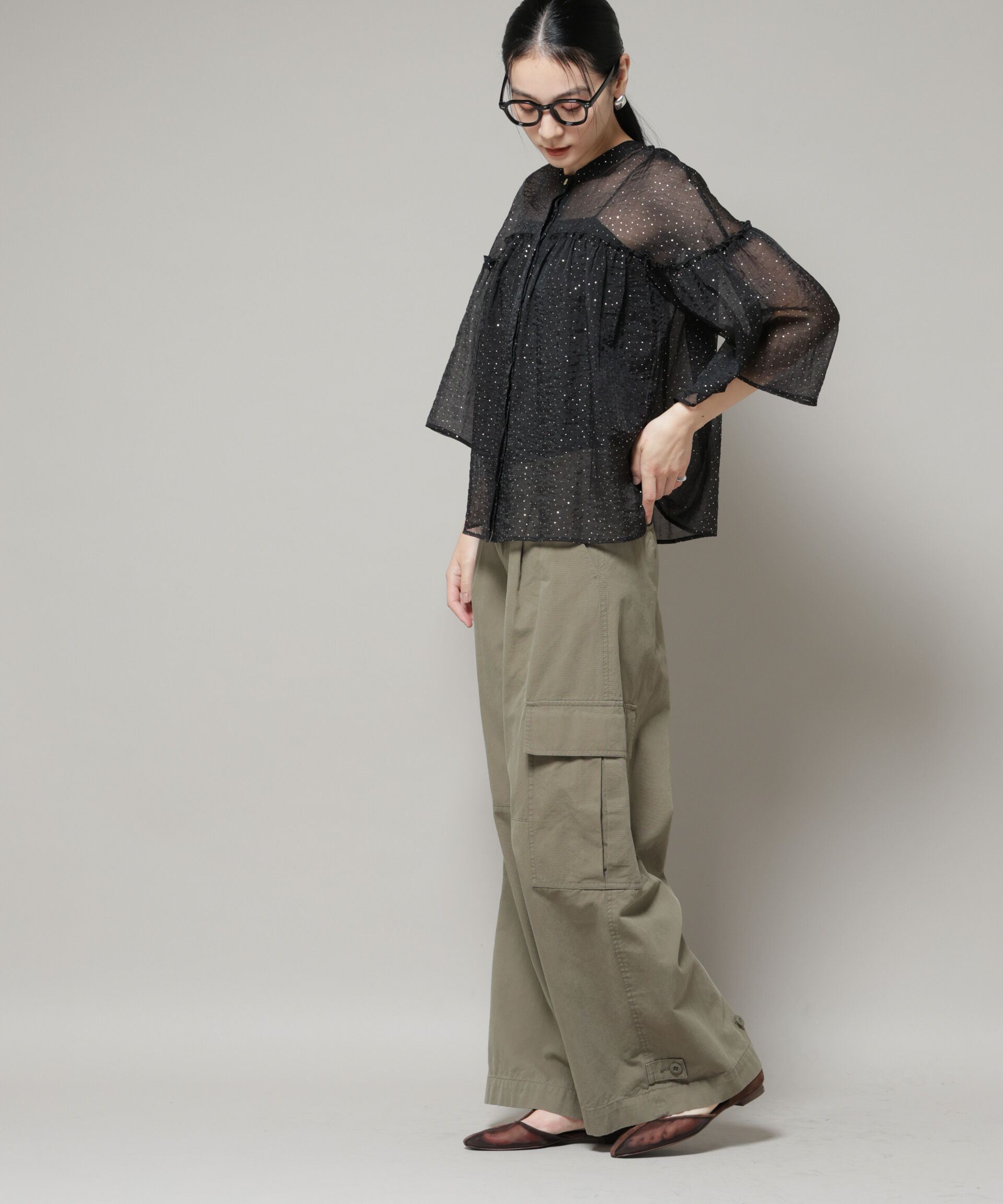 nano･universe「グリッタードットギャザーブラウス」|シャツ・ブラウス|