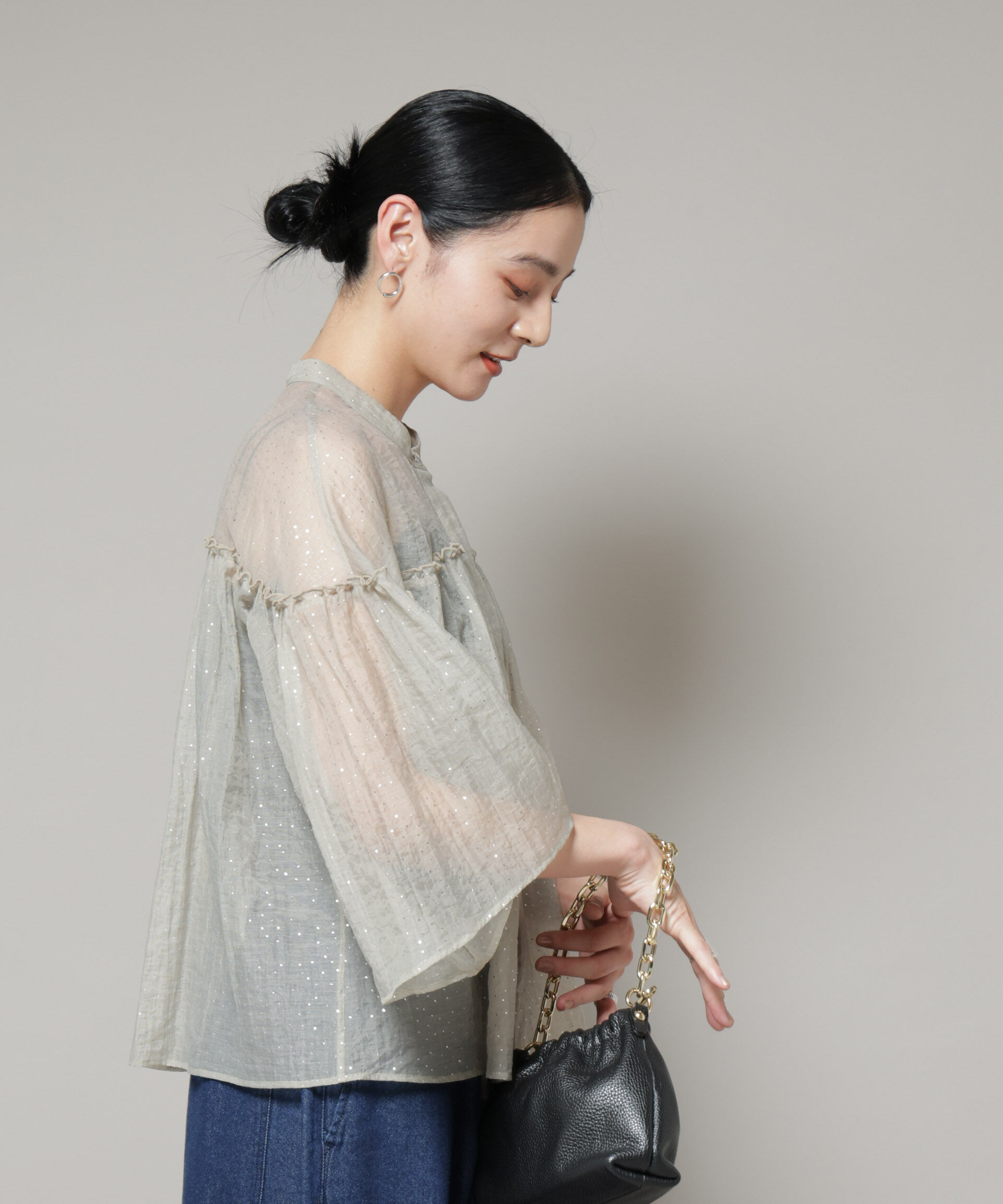 nano･universe「グリッタードットギャザーブラウス」|シャツ・ブラウス|