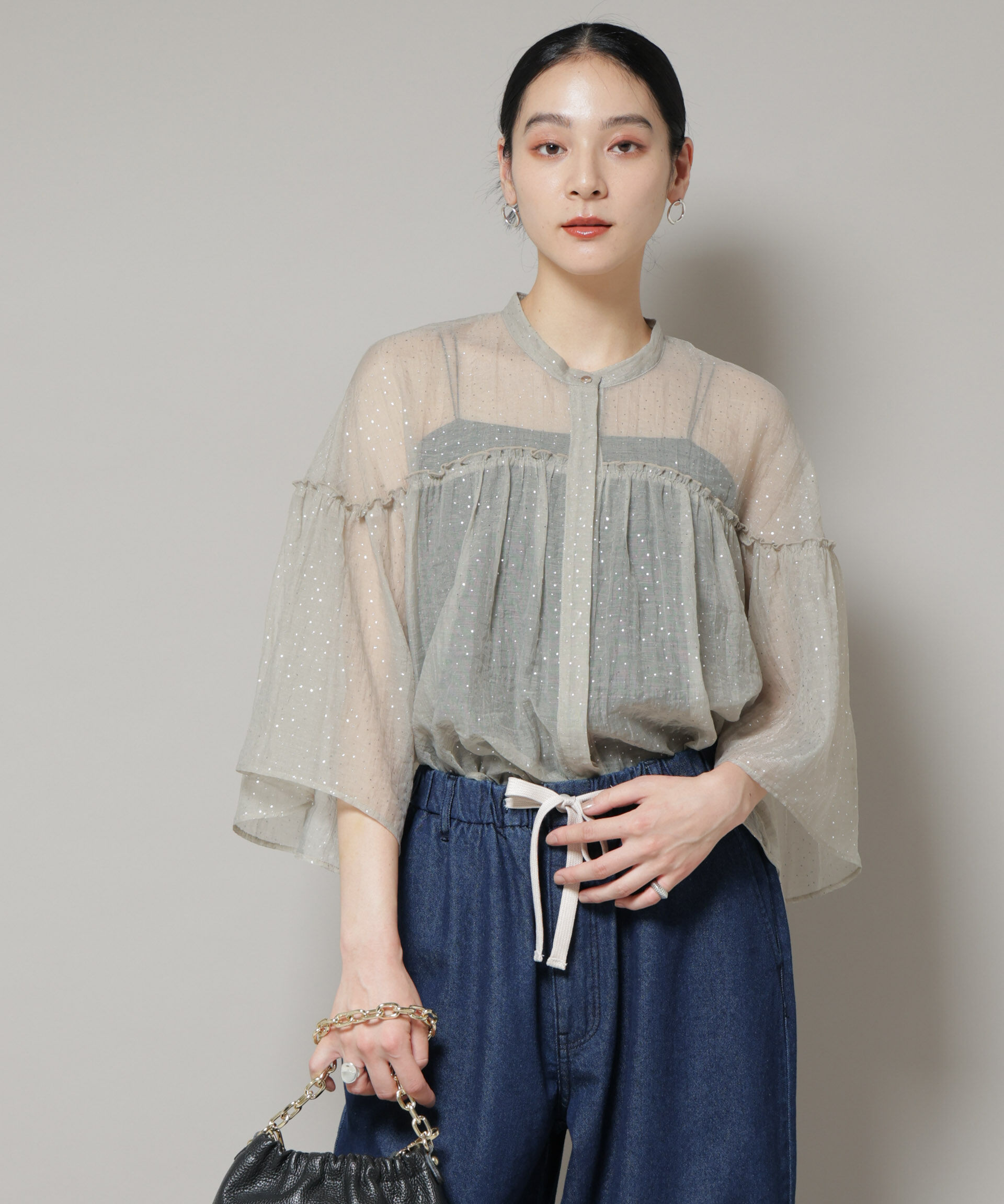 nano･universe「グリッタードットギャザーブラウス」|シャツ・ブラウス|