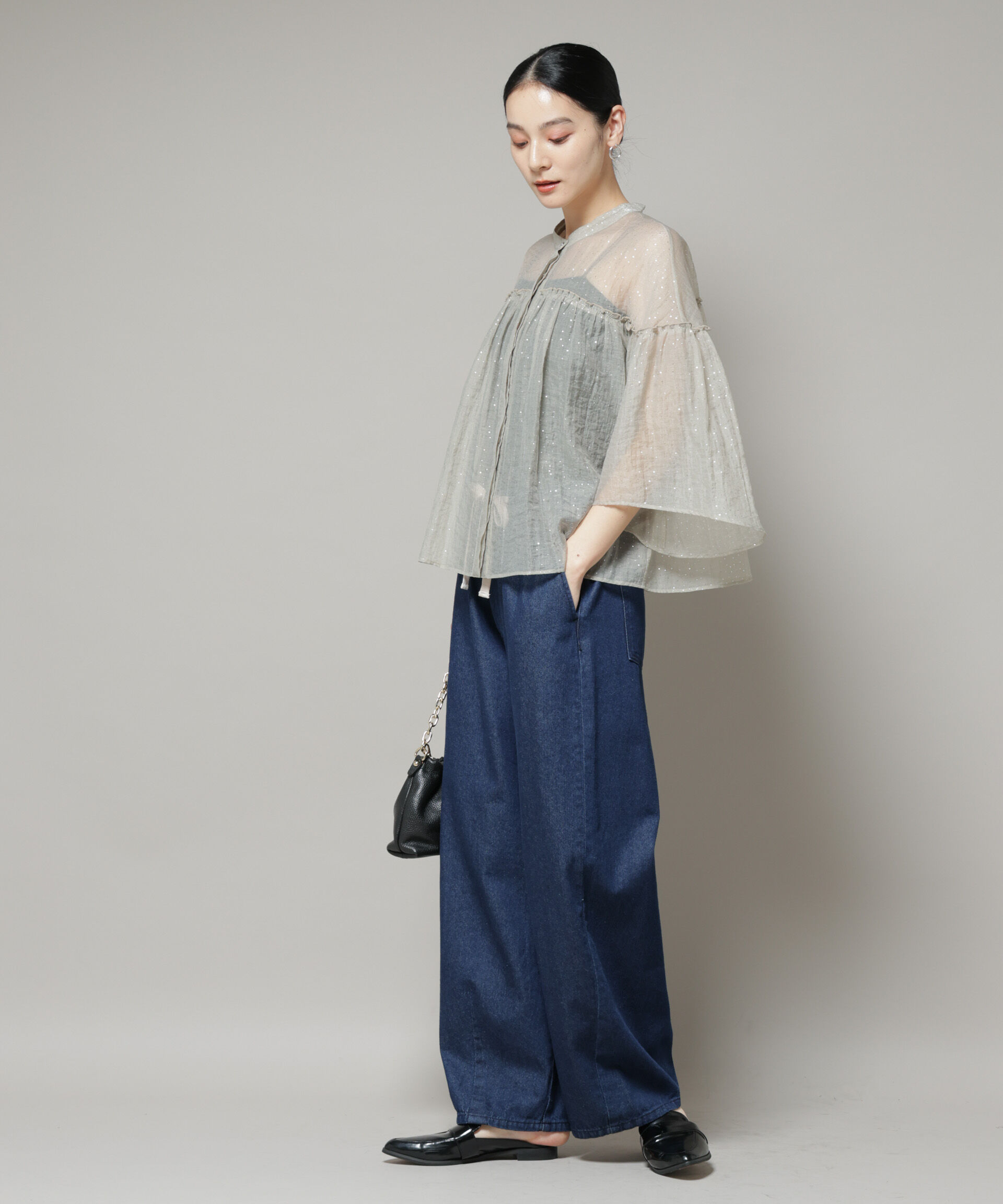 nano･universe「グリッタードットギャザーブラウス」|シャツ・ブラウス|