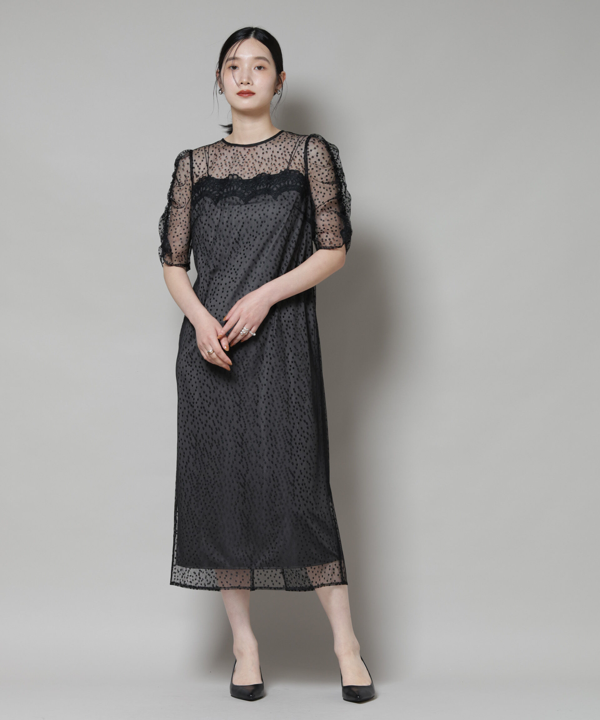 nano･universe「troisiemechaco/ドットチュールジャガードワンピース」|ワンピース|