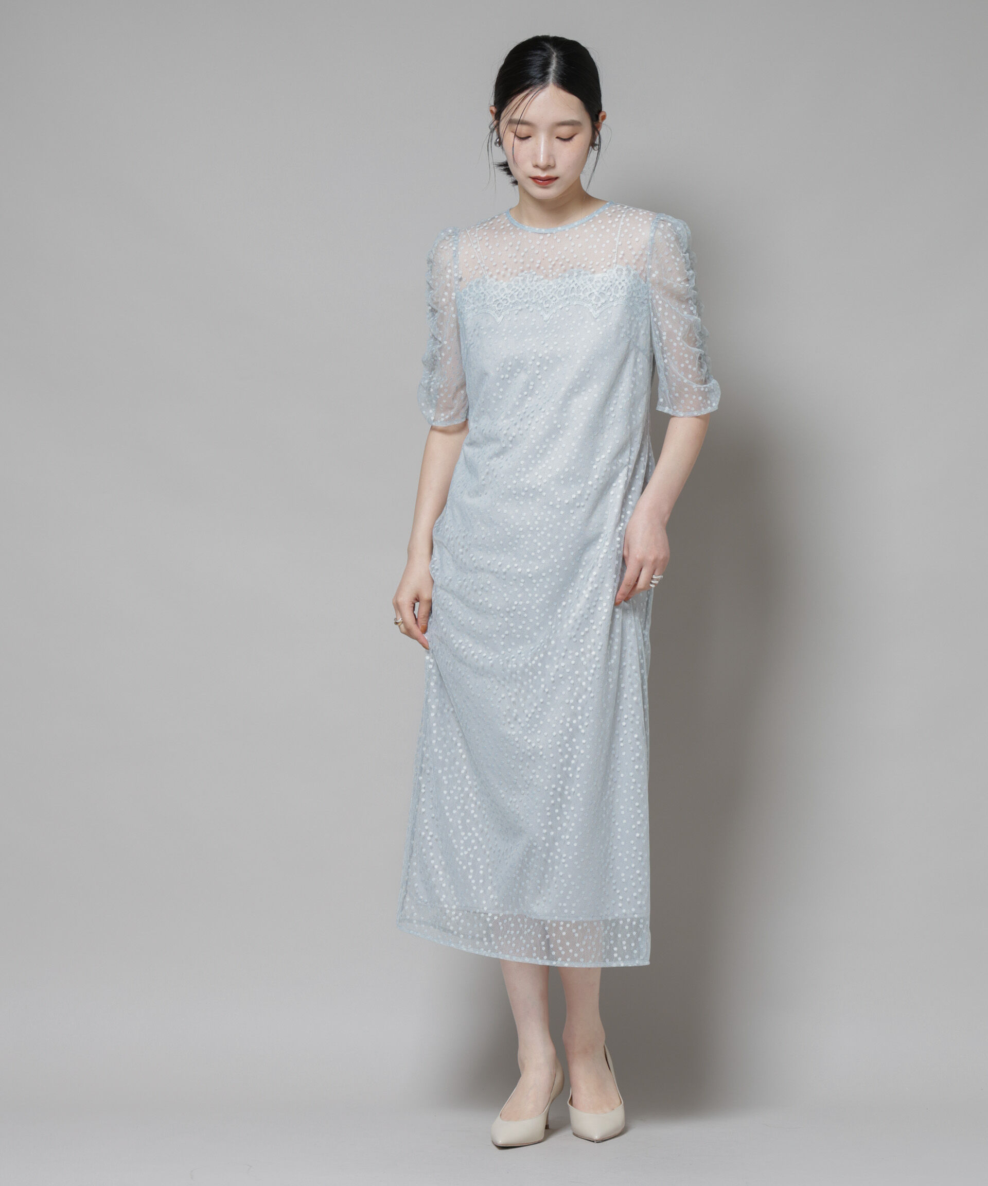 nano･universe「troisiemechaco/ドットチュールジャガードワンピース」|ワンピース|サックス5