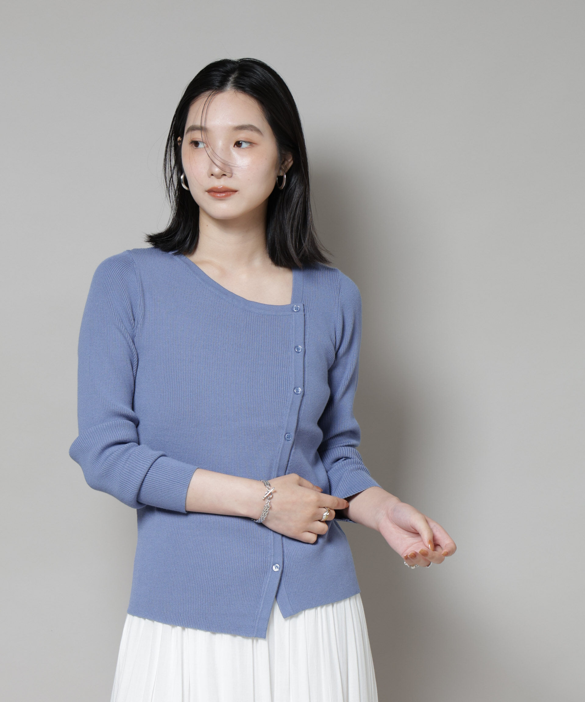 nano･universe「アシメネックデサインリブニットトップス」|ニット・セーター|