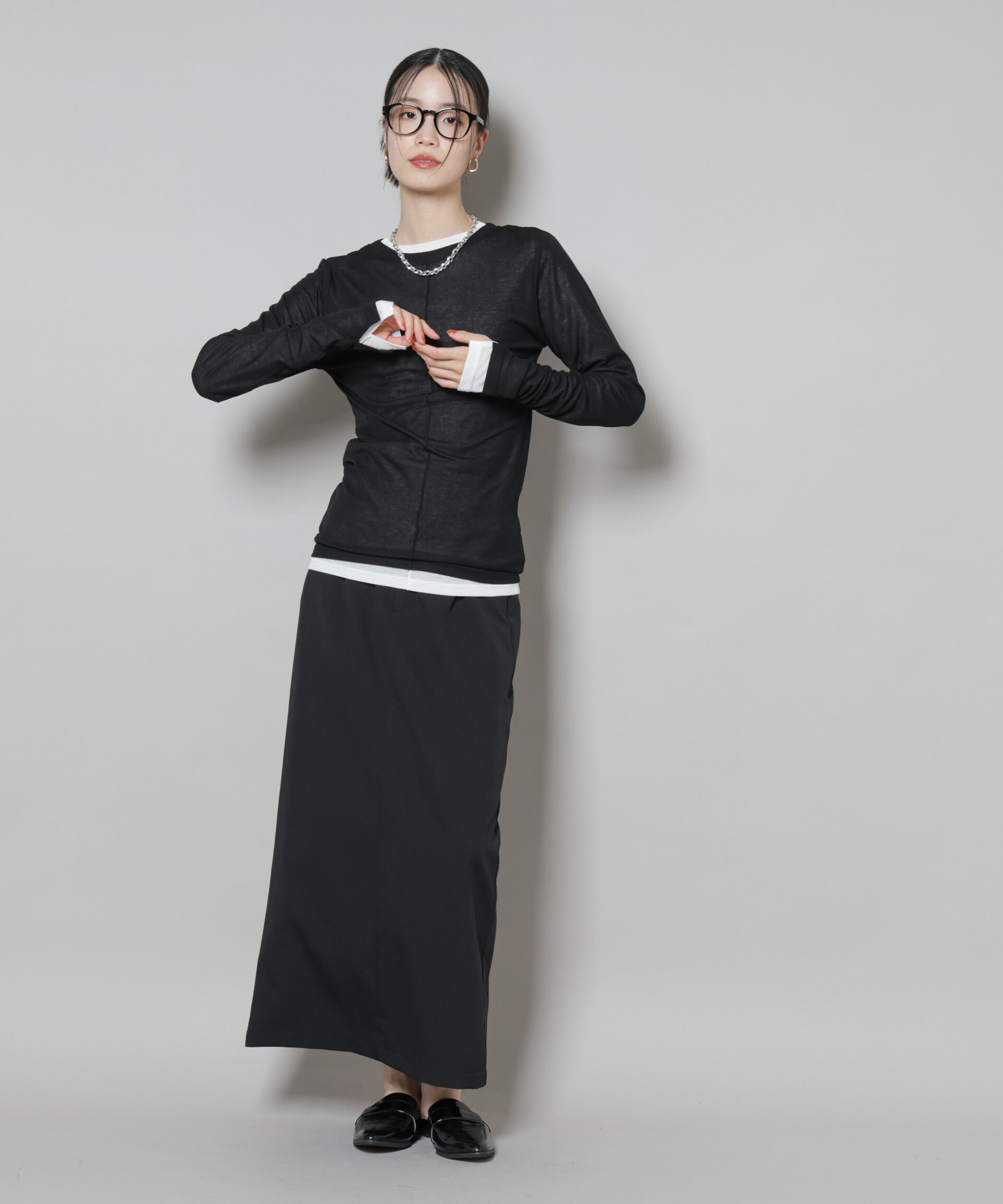 nano･universe「スーツライクIラインロングスカート」|スカート|