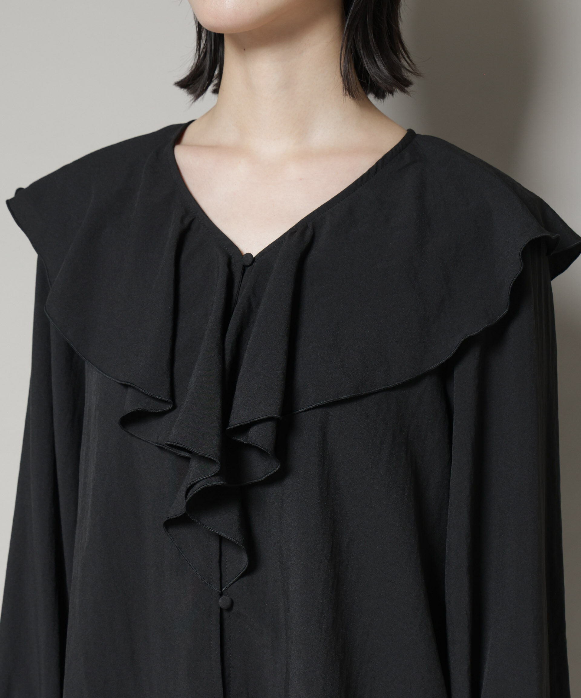 nano･universe「ビンテージポプリンラッフルカラーブラウス」|シャツ・ブラウス|