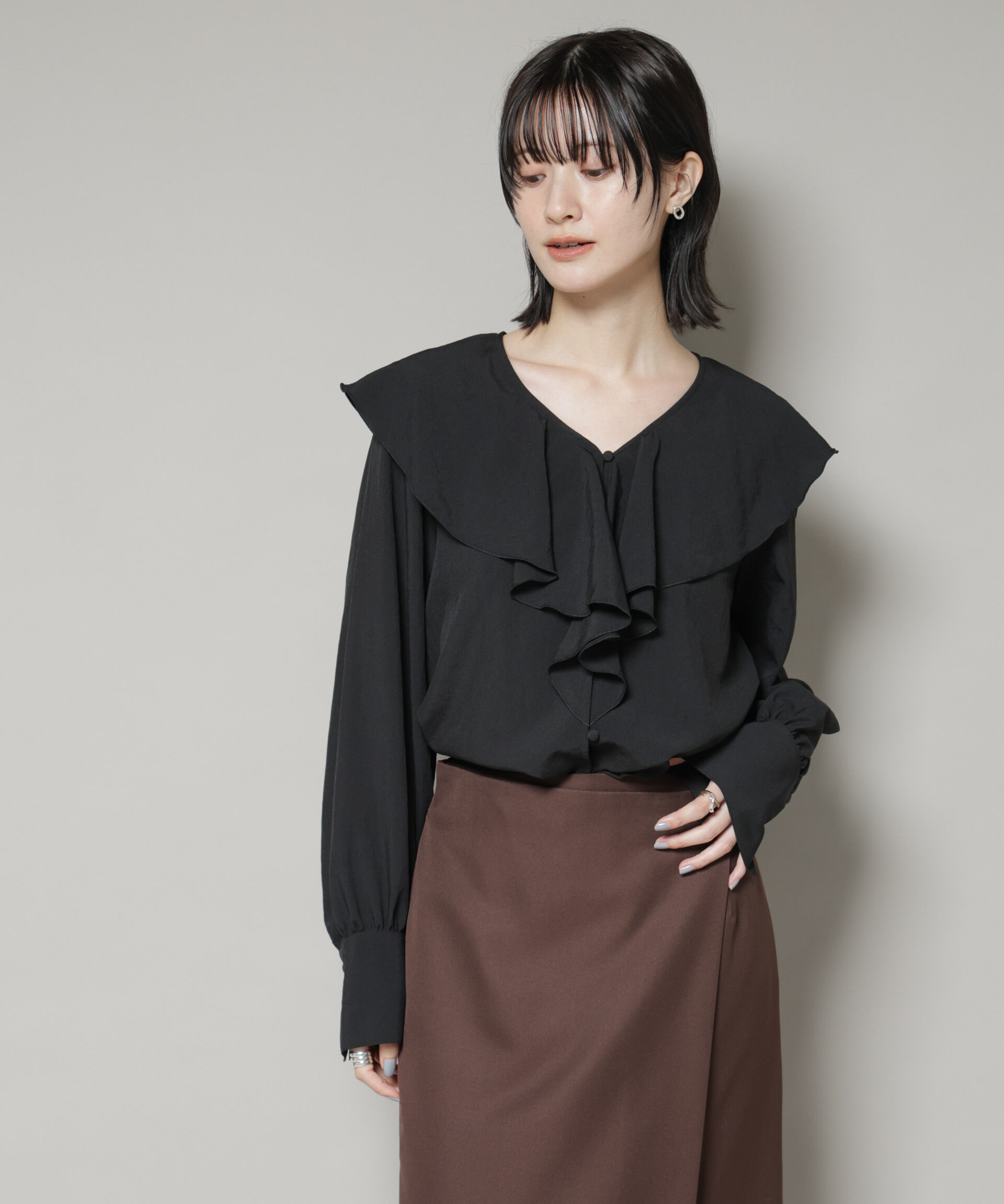 nano･universe「ビンテージポプリンラッフルカラーブラウス」|シャツ・ブラウス|