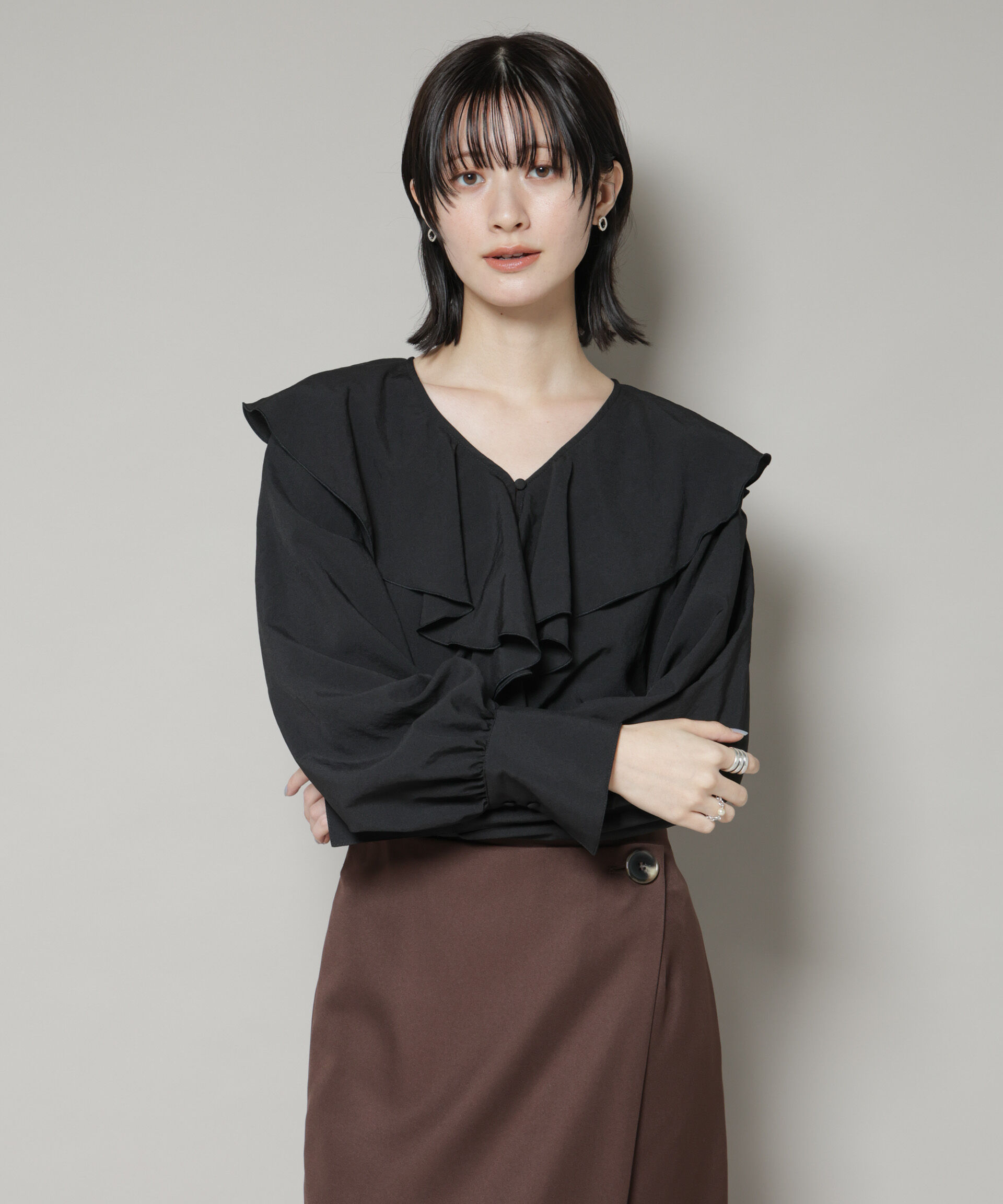 nano･universe「ビンテージポプリンラッフルカラーブラウス」|シャツ・ブラウス|